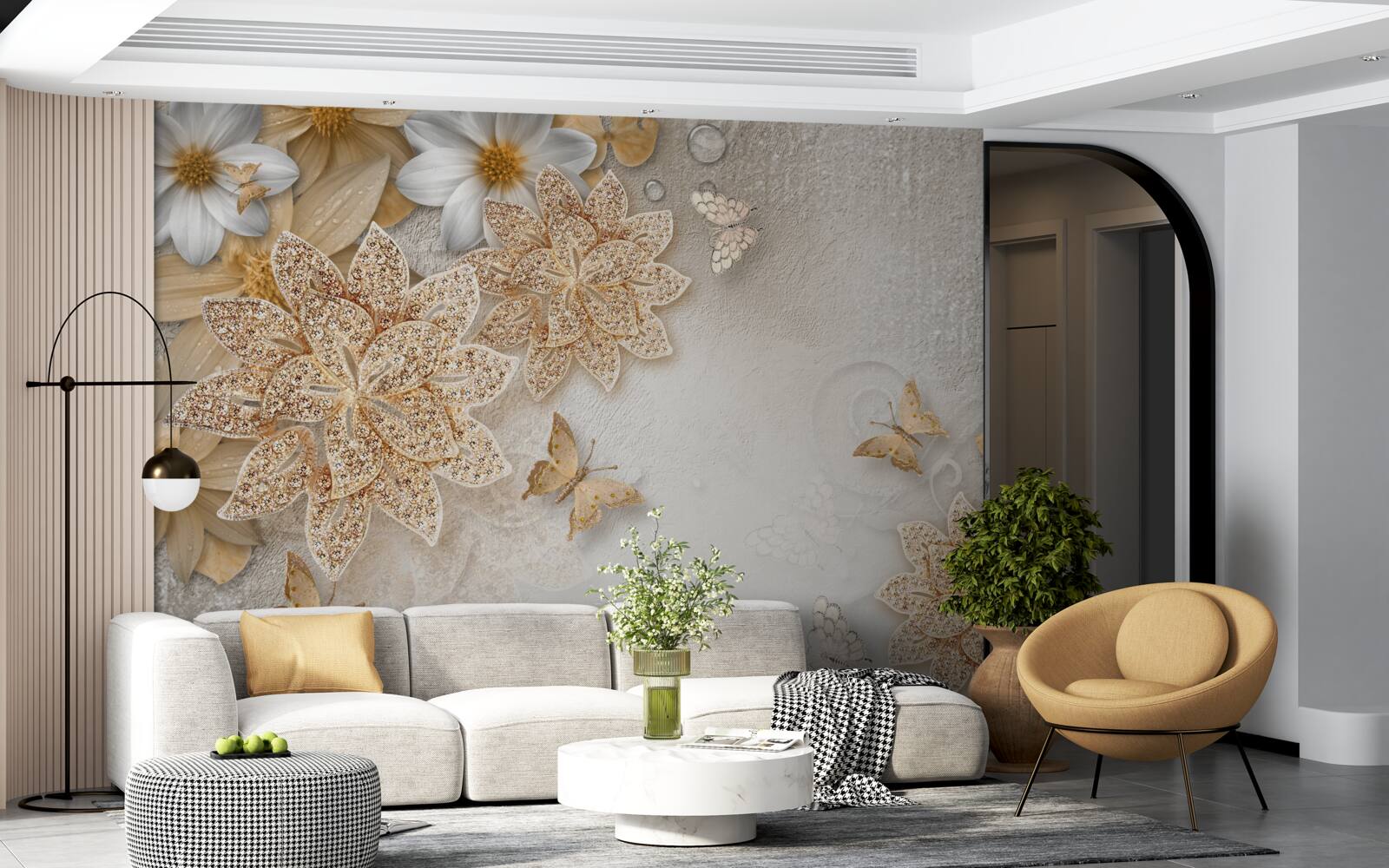 Fototapeten Weiße Lotos und Blumen mit einer goldenen Spaltung