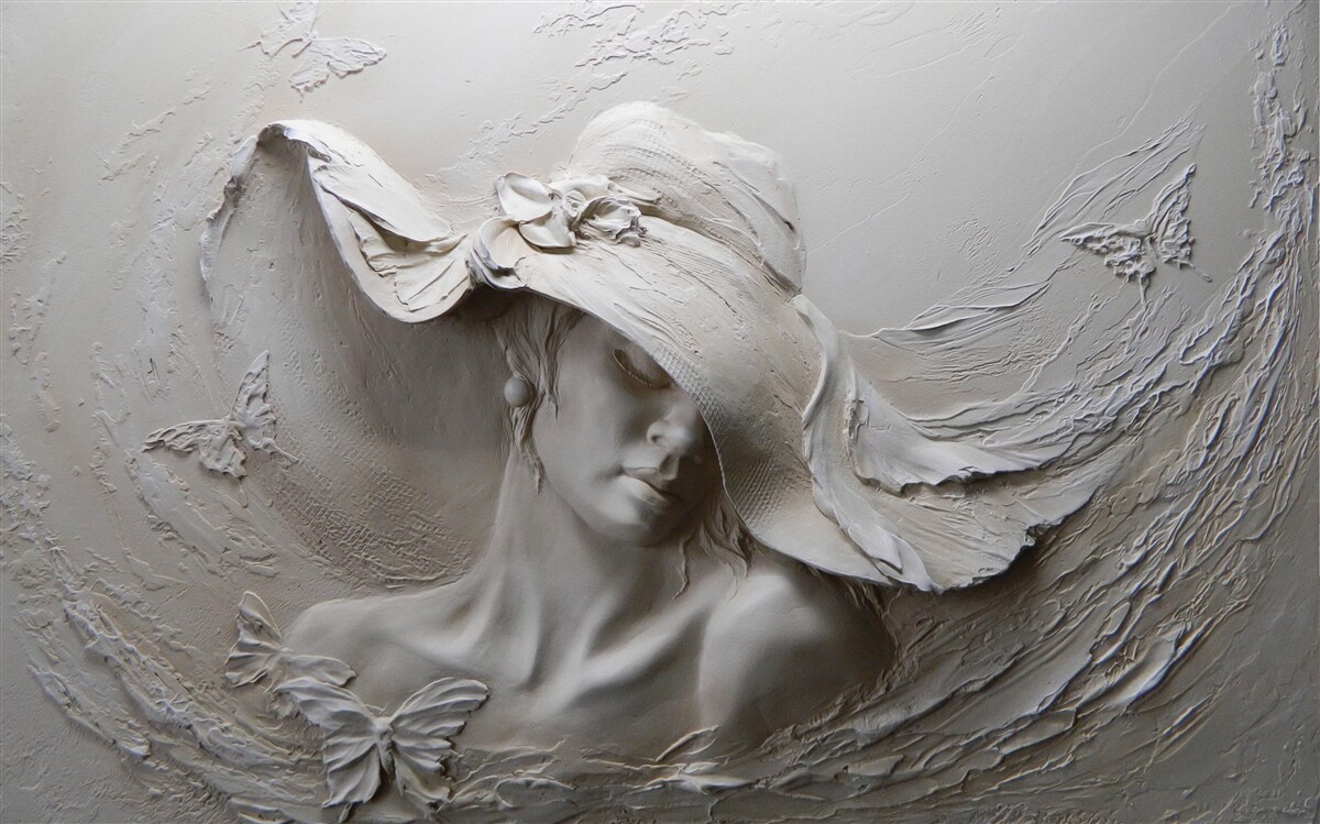 Fototapeten Eine Frau in einer Kopfbedeckung, Bas -Relief