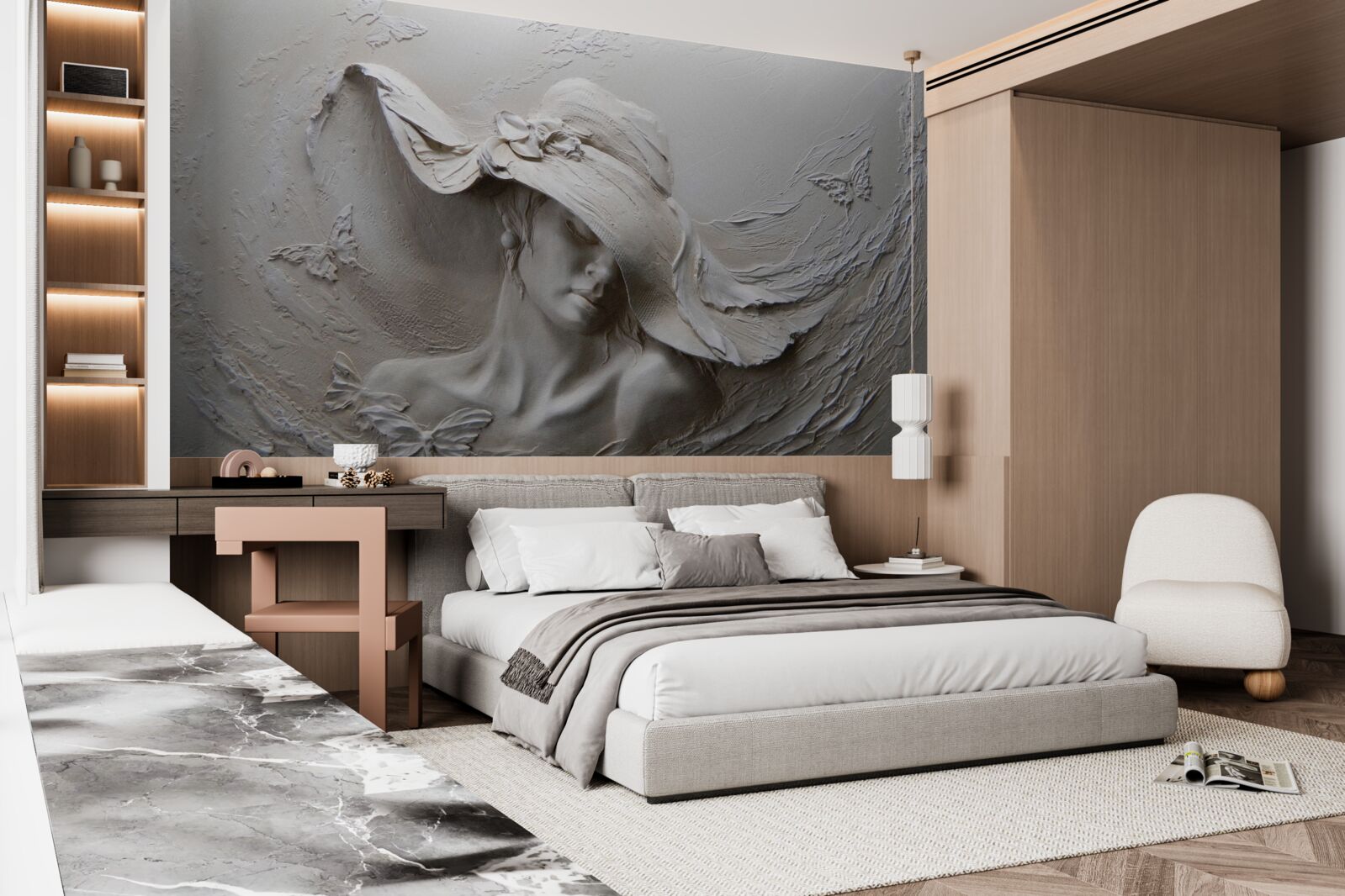 Fototapeten Eine Frau in einer Kopfbedeckung, Bas -Relief