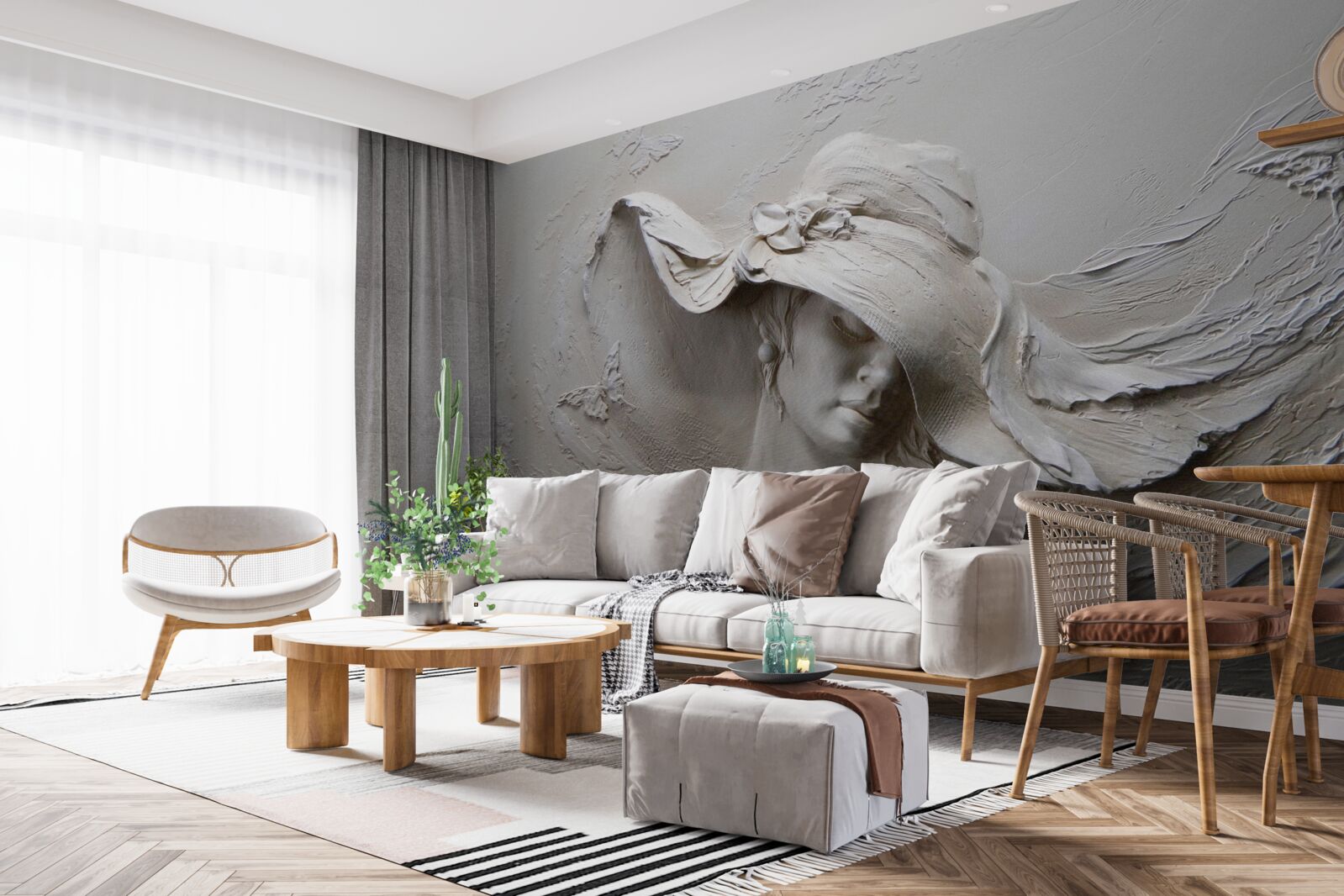 Fototapeten Eine Frau in einer Kopfbedeckung, Bas -Relief