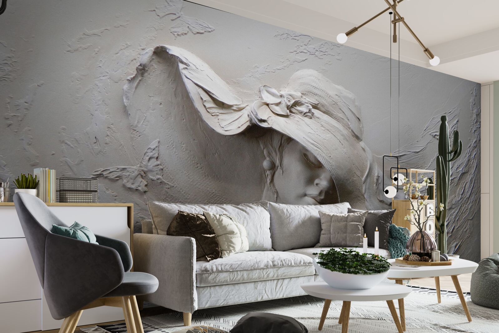 Fototapeten Eine Frau in einer Kopfbedeckung, Bas -Relief