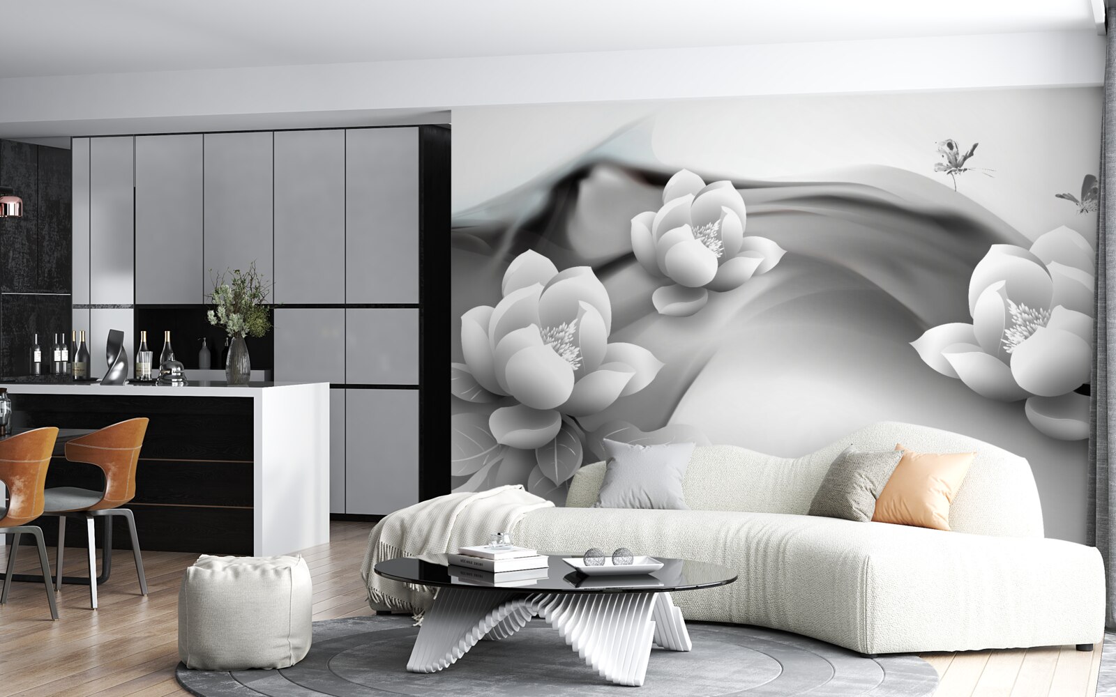 Fototapeten Wasserlilien in Schwarz und Weiß