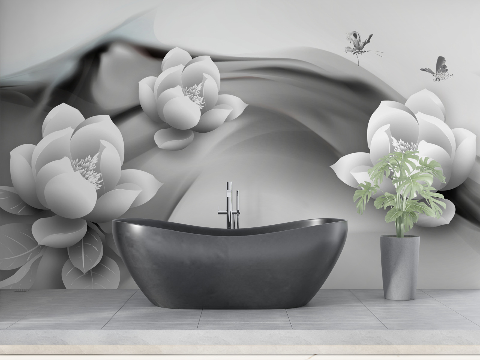 Fototapeten Wasserlilien in Schwarz und Weiß