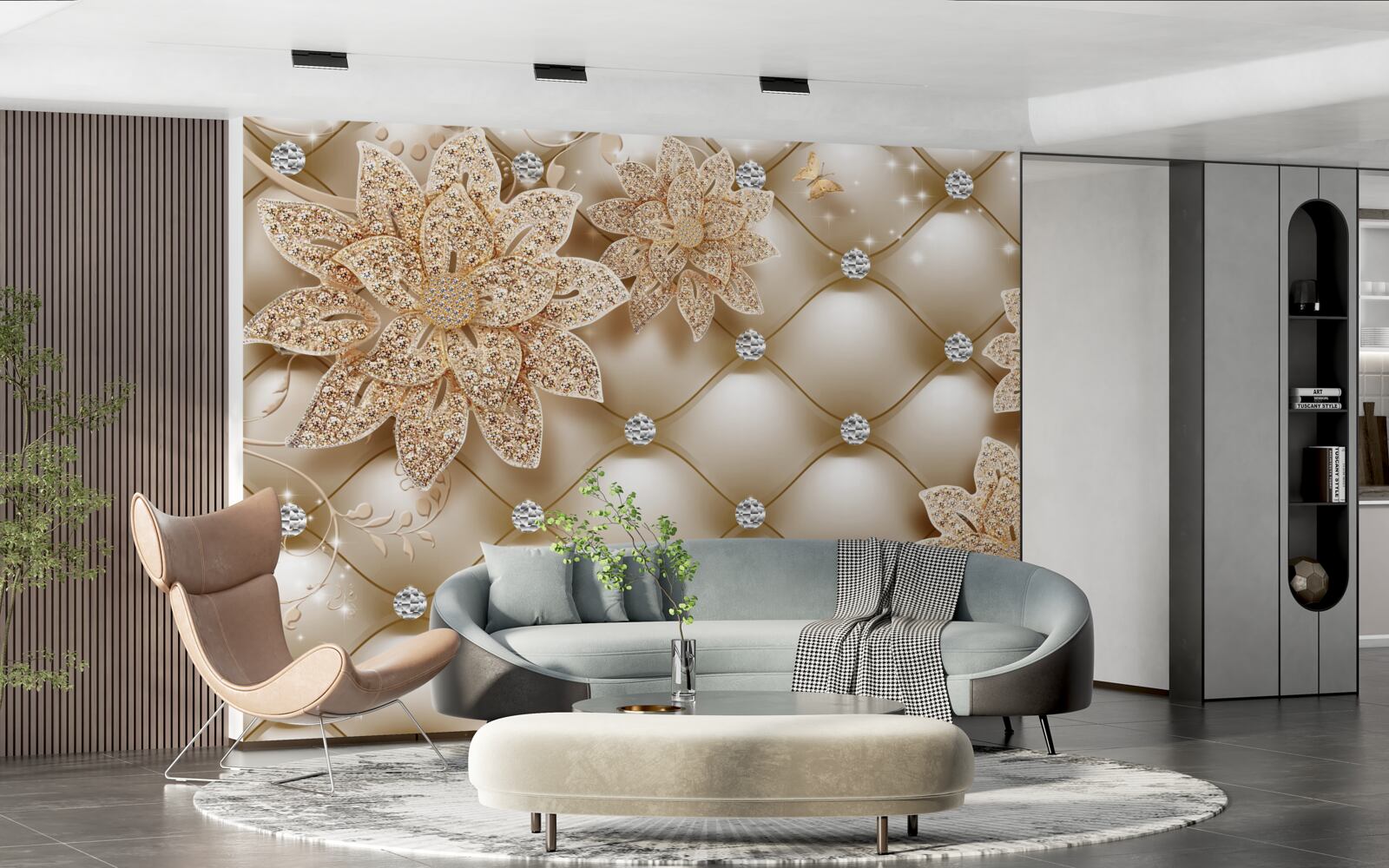 Fototapeten Perlen sind mit goldenen Blumen dekoriert