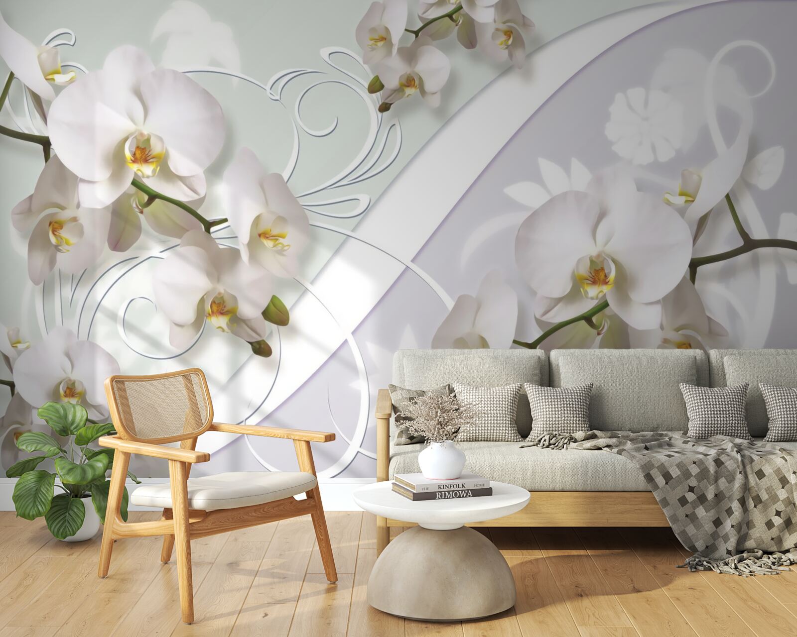 Fototapeten Weiße Orchideen auf einem weißen Hintergrund