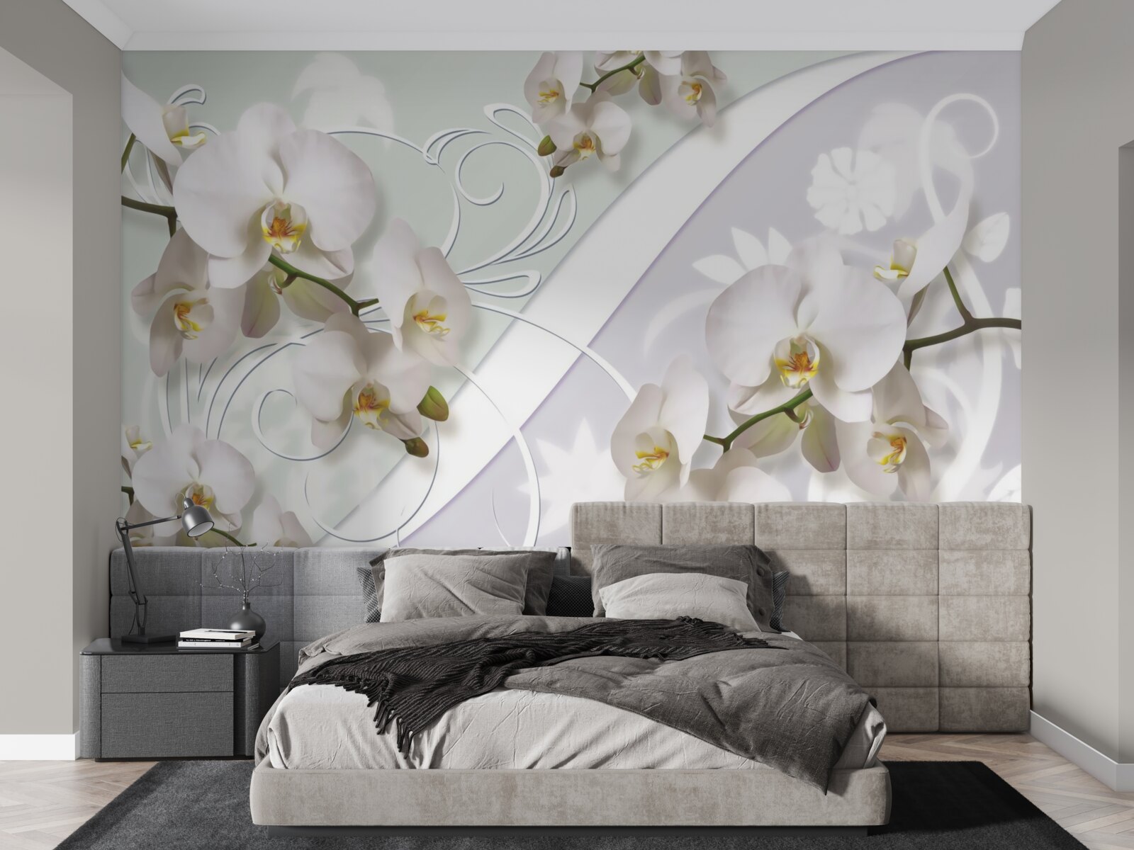 Fototapeten Weiße Orchideen auf einem weißen Hintergrund