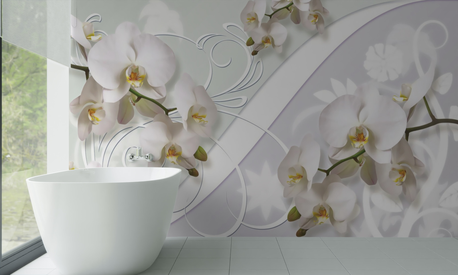 Fototapeten Weiße Orchideen auf einem weißen Hintergrund