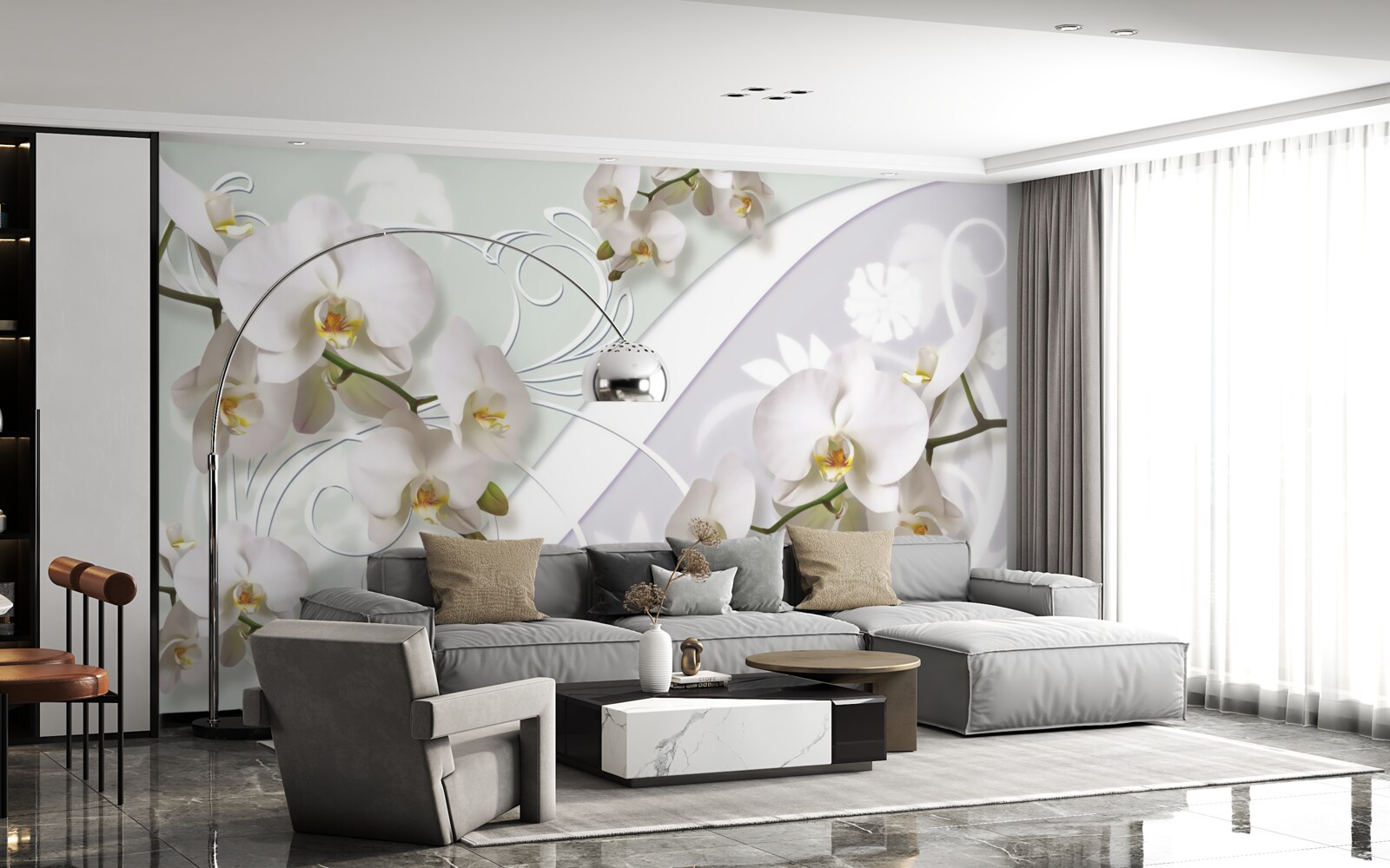 Fototapeten Weiße Orchideen auf einem weißen Hintergrund