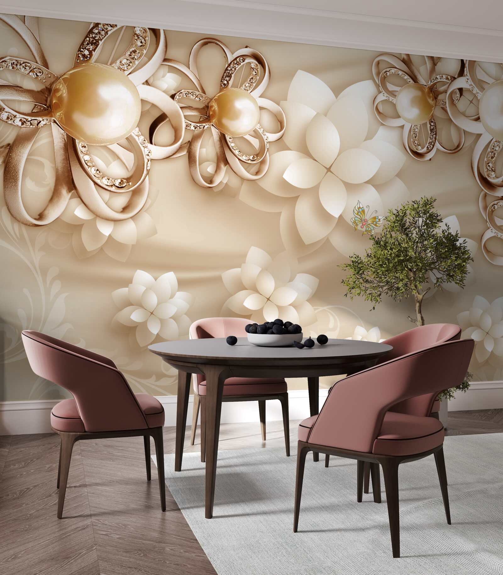 Fototapeten Magnolienblüten sind schneeweiß mit goldenen Akzenten