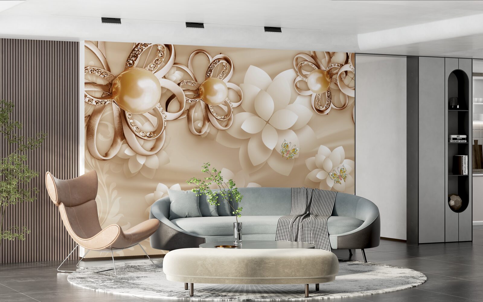 Fototapeten Magnolienblüten sind schneeweiß mit goldenen Akzenten