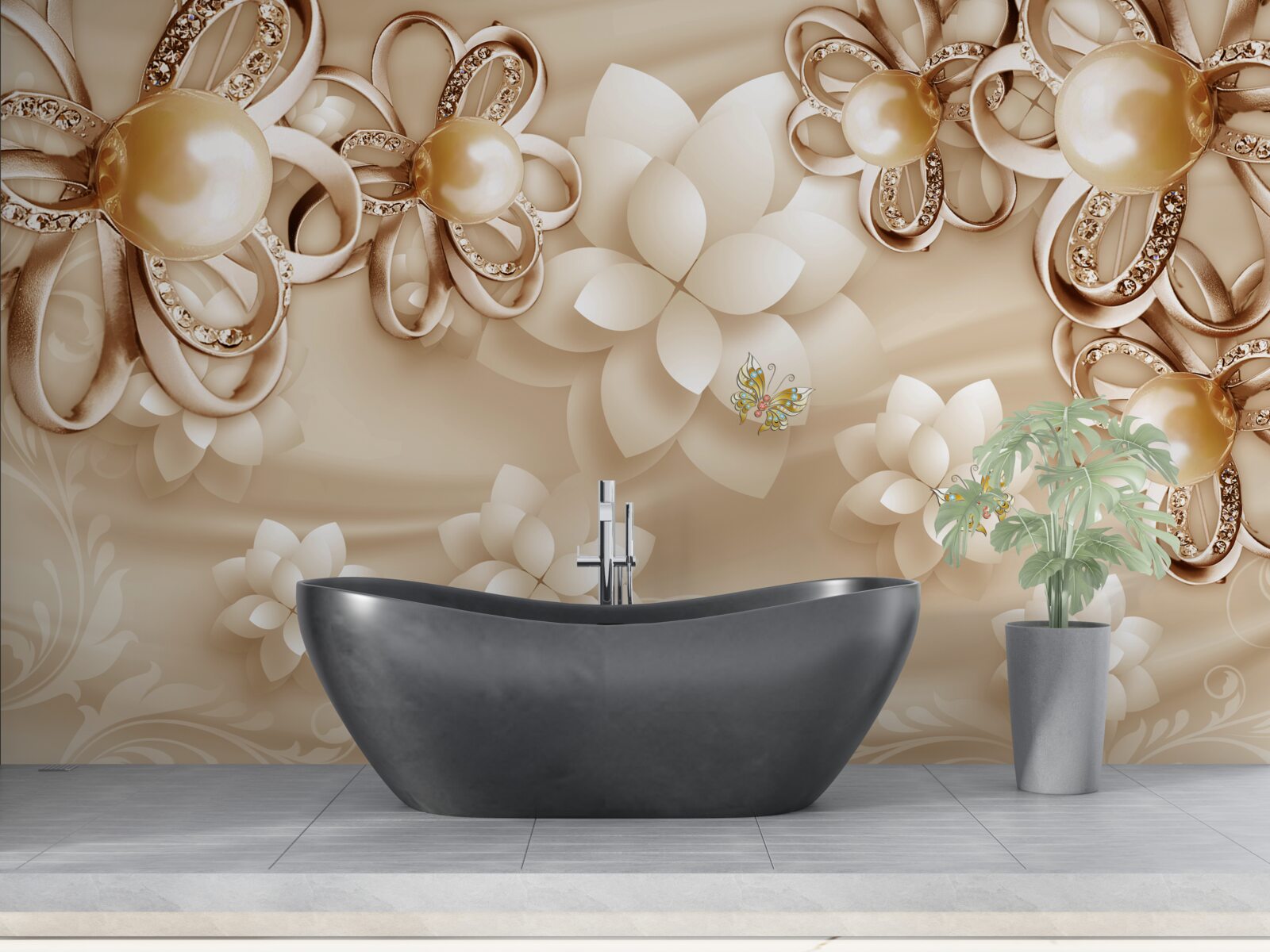 Fototapeten Magnolienblüten sind schneeweiß mit goldenen Akzenten