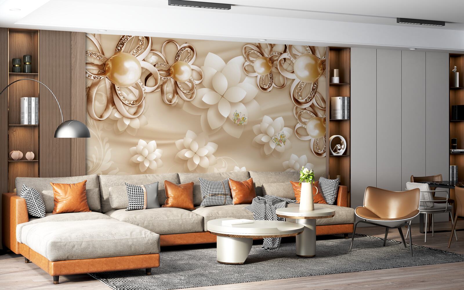 Fototapeten Magnolienblüten sind schneeweiß mit goldenen Akzenten