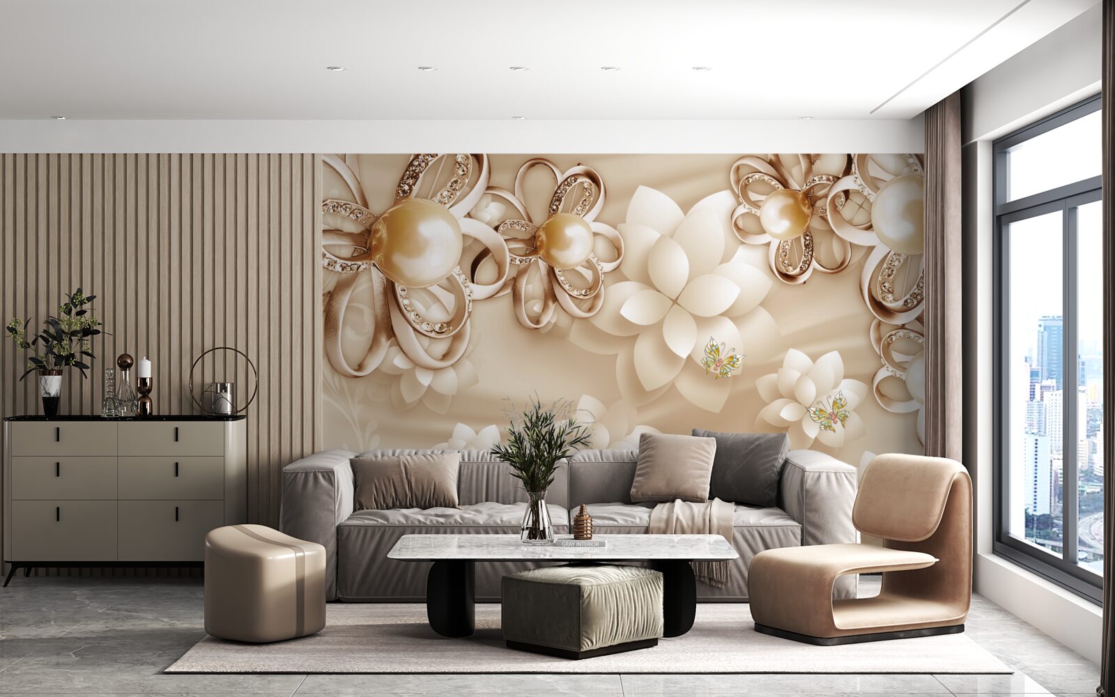 Fototapeten Magnolienblüten sind schneeweiß mit goldenen Akzenten