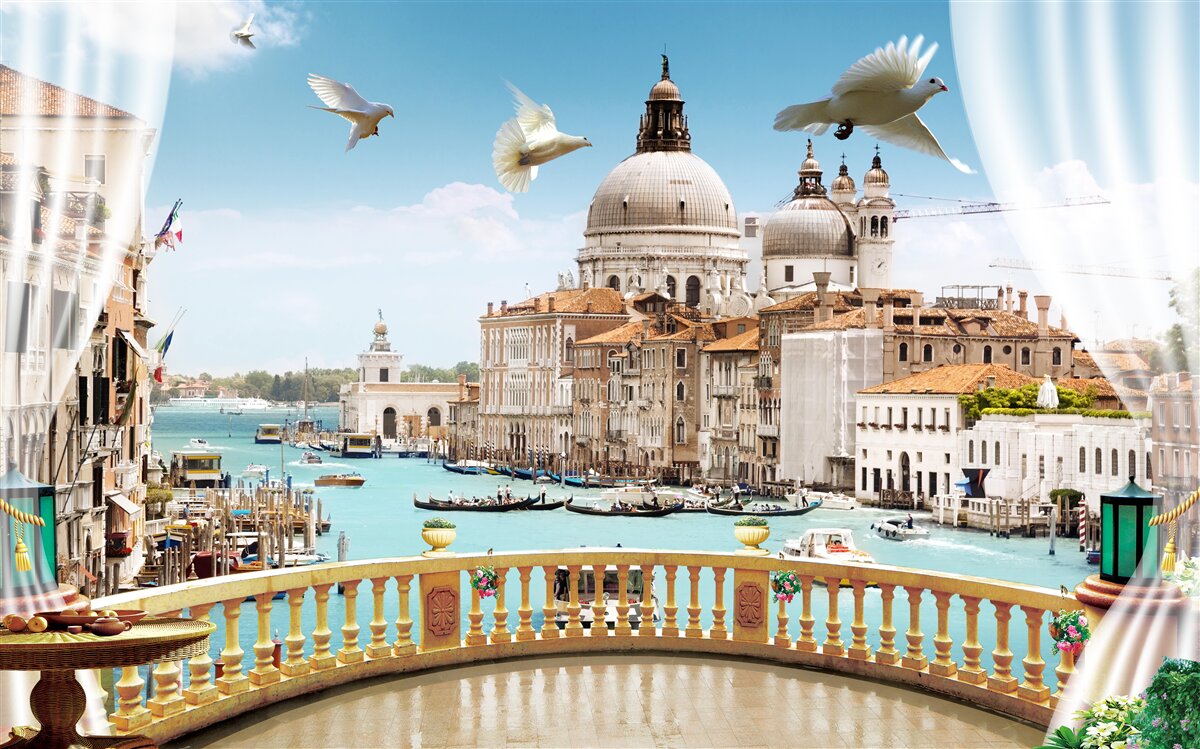 Fototapeten Die Aussicht vom Balkon bietet ein wundervolles Panorama von Venedig