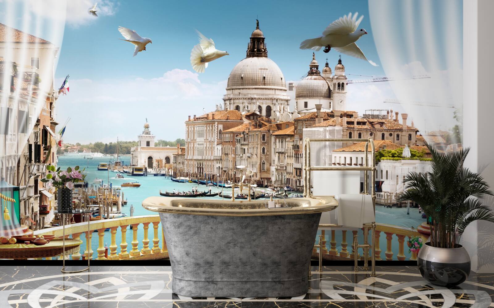 Fototapeten Die Aussicht vom Balkon bietet ein wundervolles Panorama von Venedig