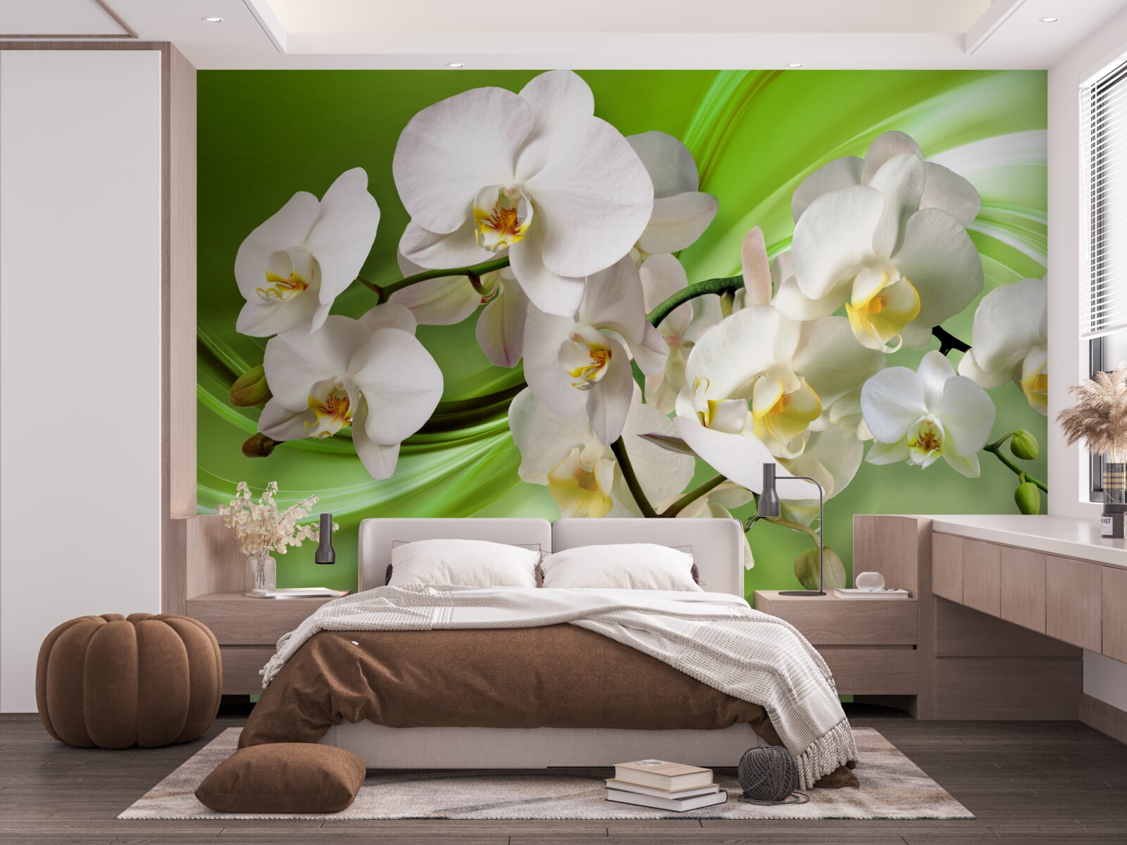 Fototapeten Weiße Orchidee auf grüner Hintergrund