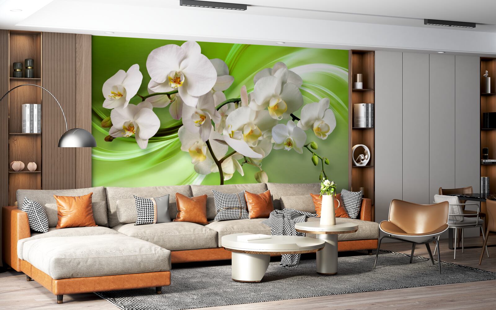 Fototapeten Weiße Orchidee auf grüner Hintergrund