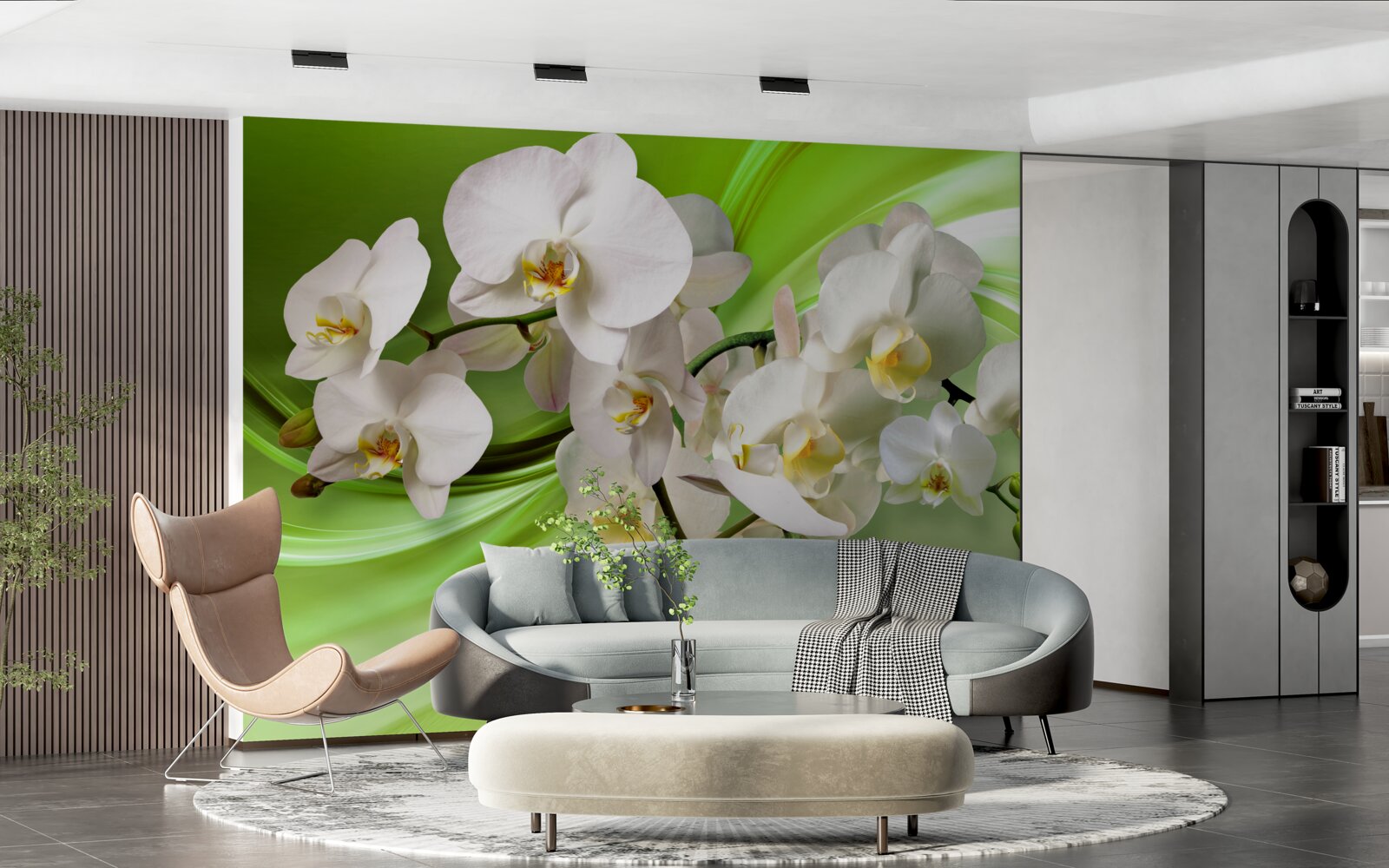 Fototapeten Weiße Orchidee auf grüner Hintergrund