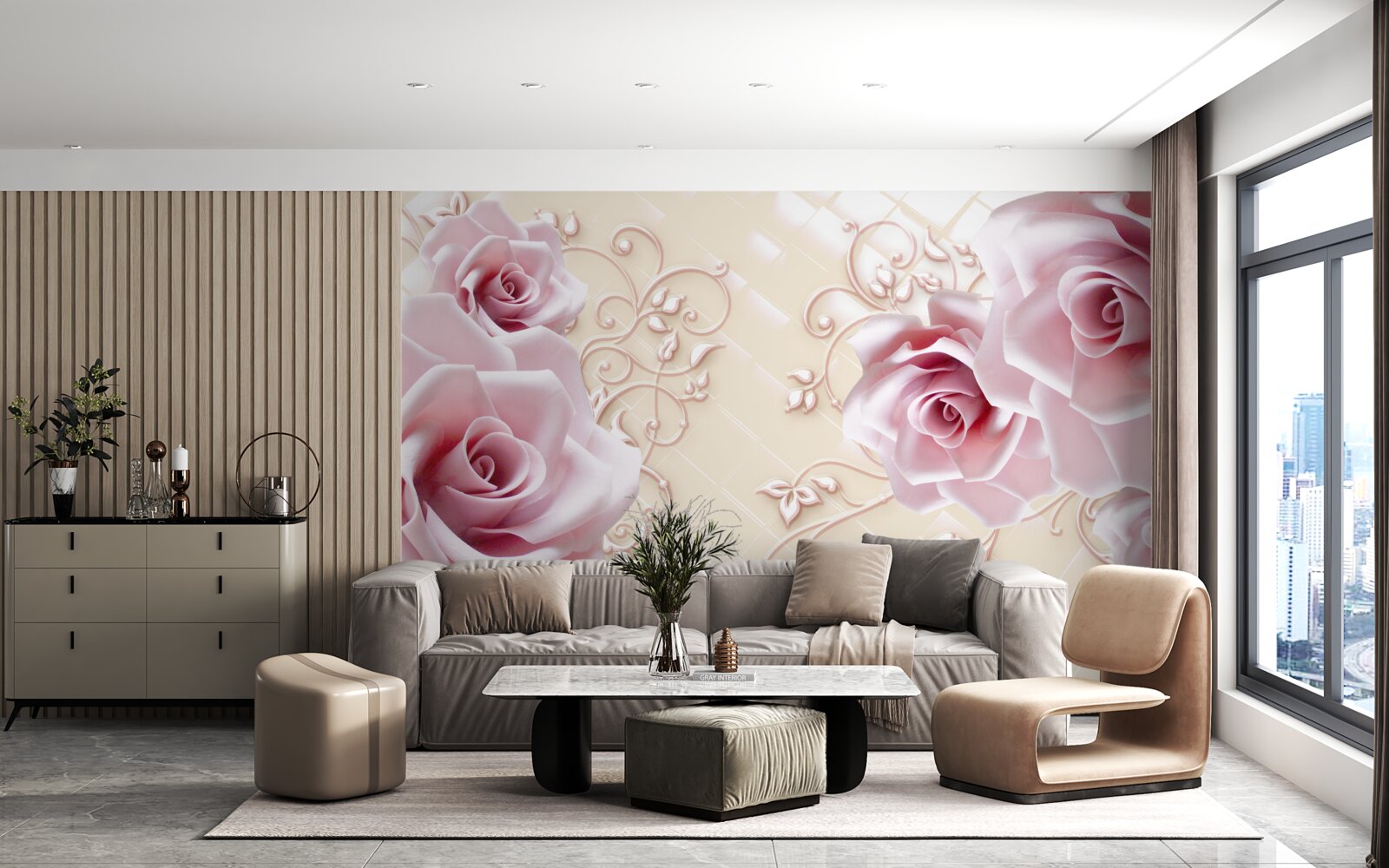 Fototapeten Pulver rosa Rosen