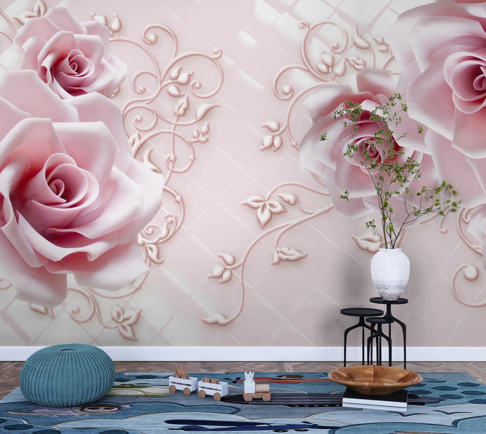 Fototapeten Weiche rosa Rosenknospen mit Gold bestreut