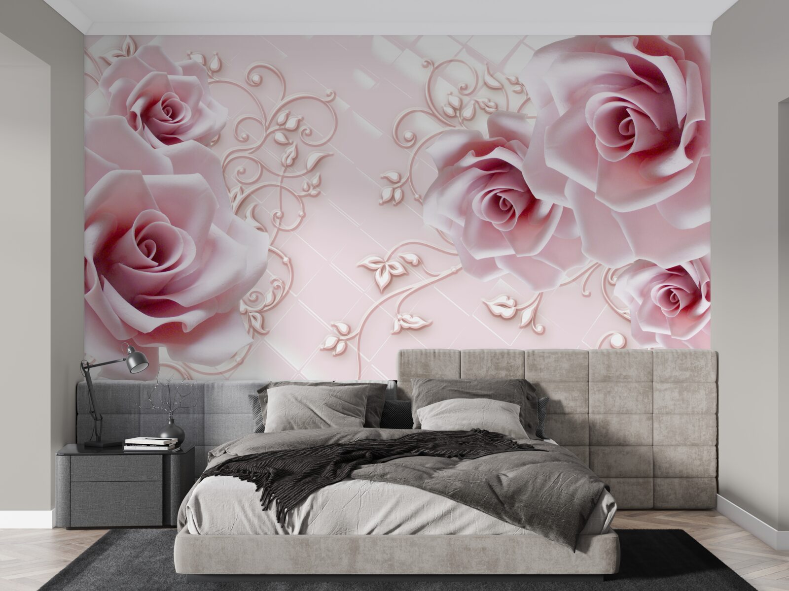 Fototapeten Weiche rosa Rosenknospen mit Gold bestreut