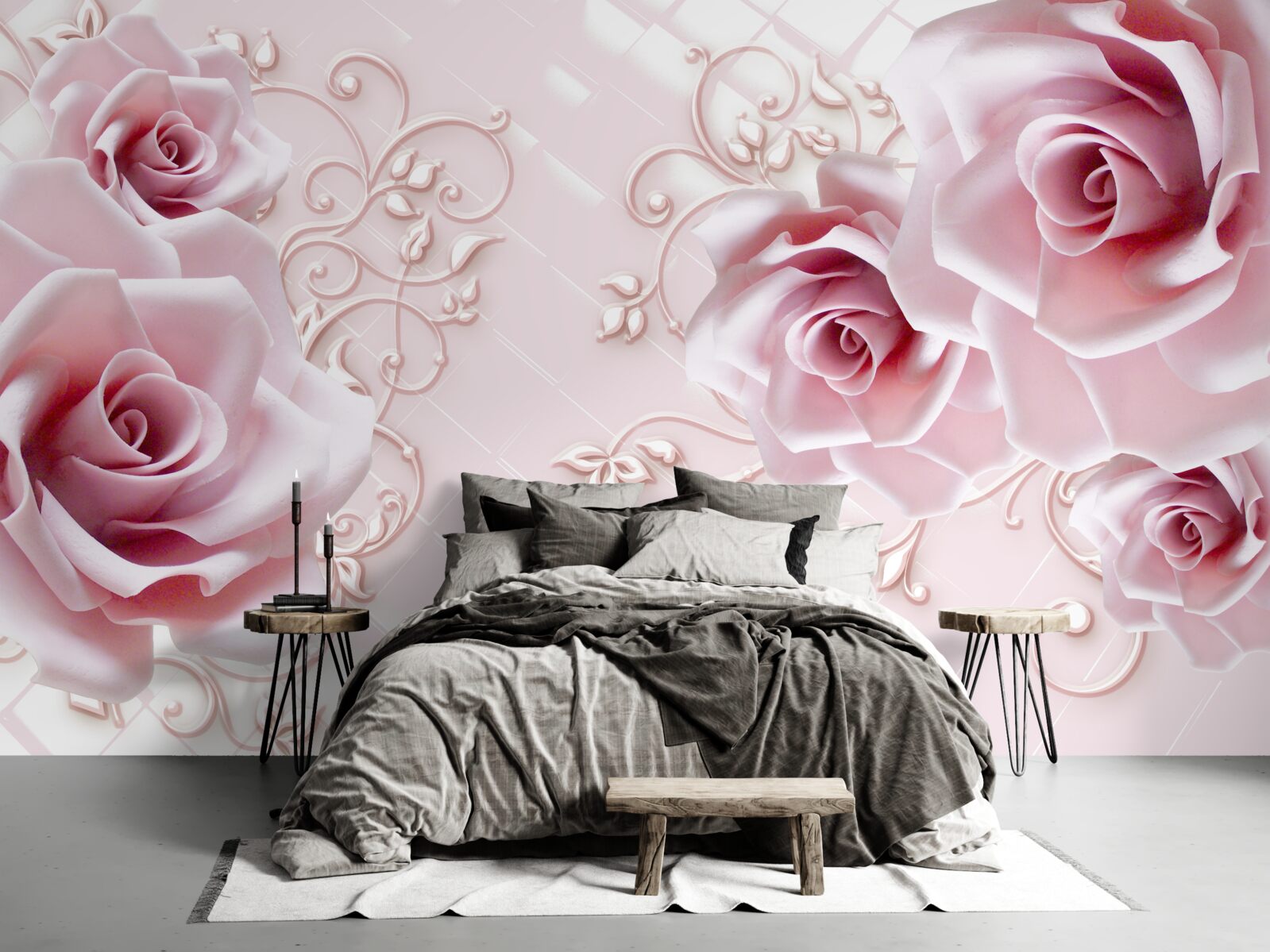 Fototapeten Weiche rosa Rosenknospen mit Gold bestreut
