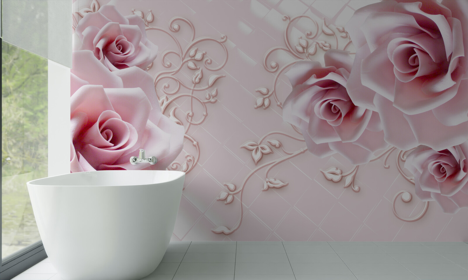 Fototapeten Weiche rosa Rosenknospen mit Gold bestreut