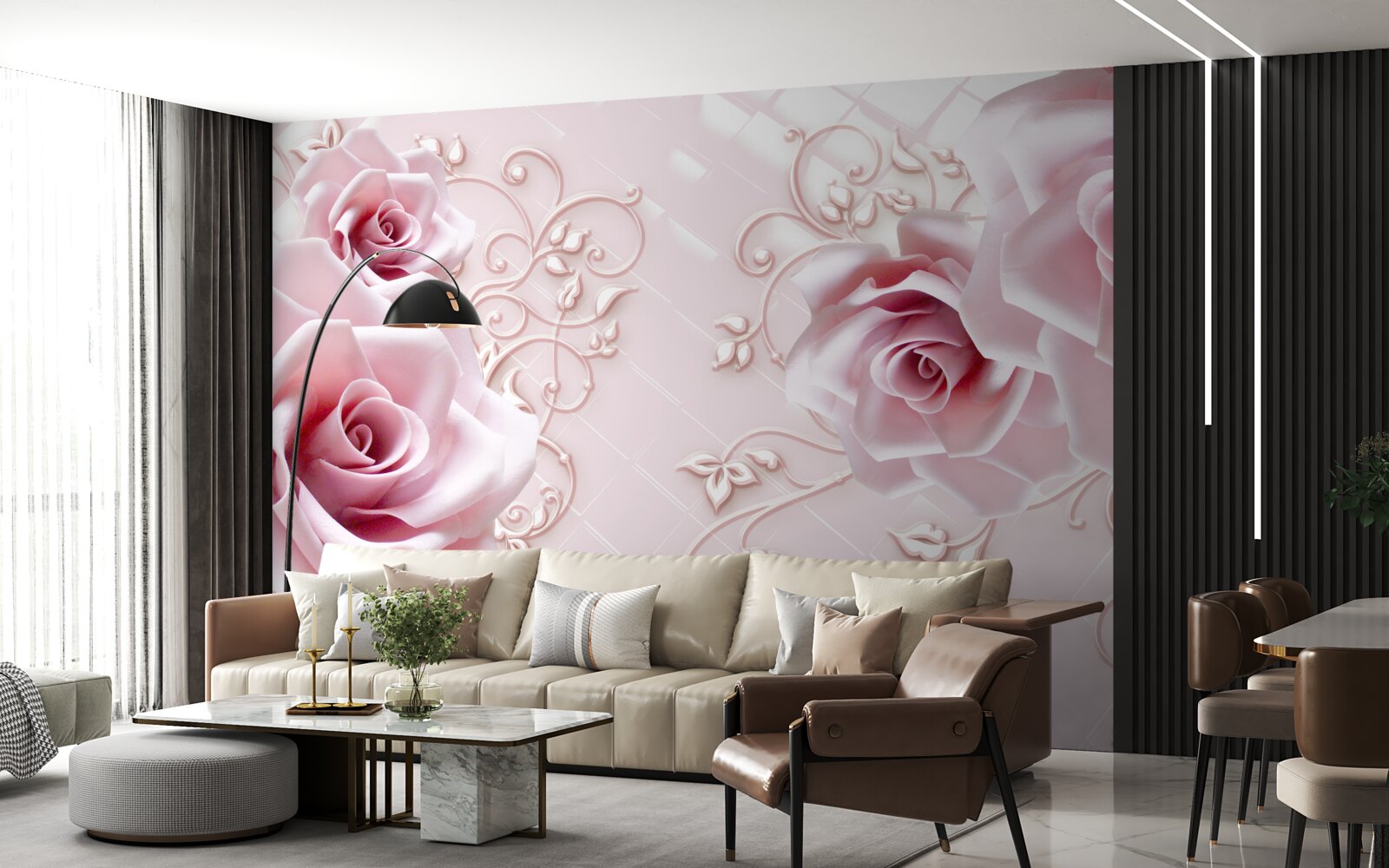 Fototapeten Weiche rosa Rosenknospen mit Gold bestreut