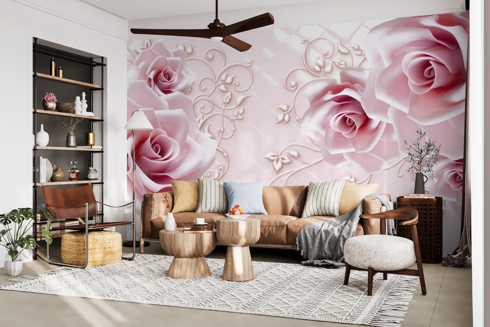 Fototapeten Weiche rosa Rosenknospen mit Gold bestreut