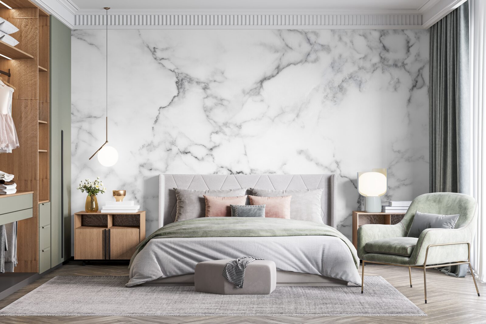 Fototapeten Weißer Marmor mit schwarzen Designs