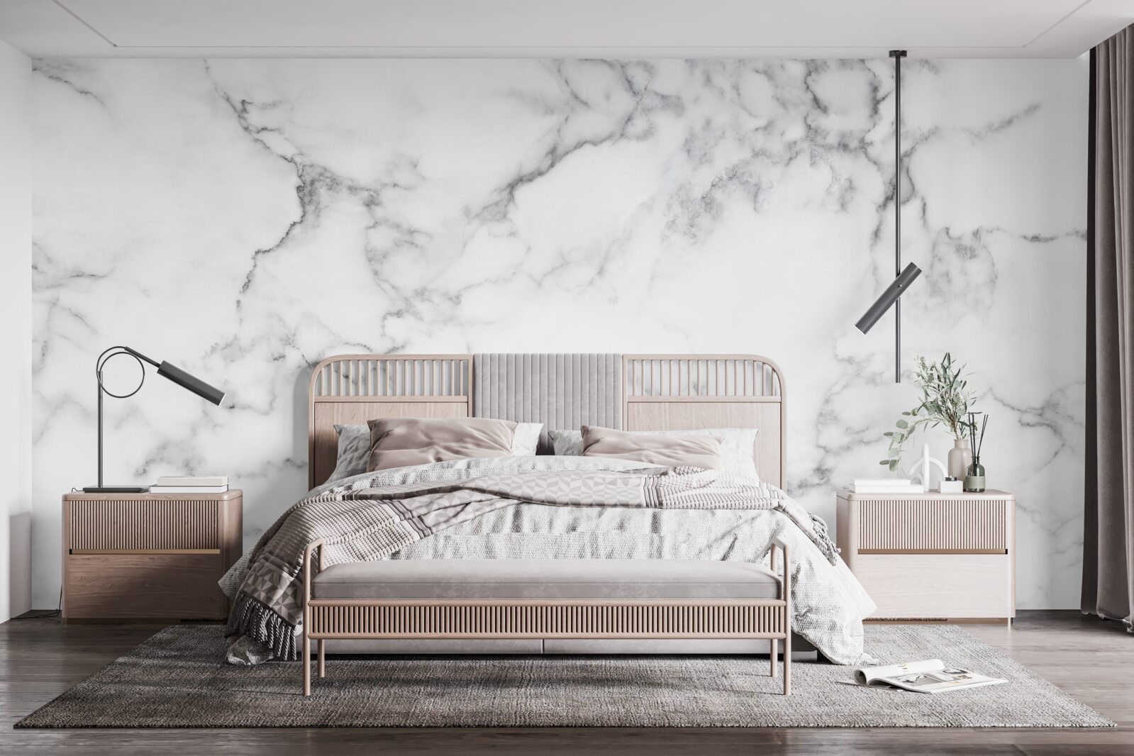 Fototapeten Weißer Marmor mit schwarzen Designs