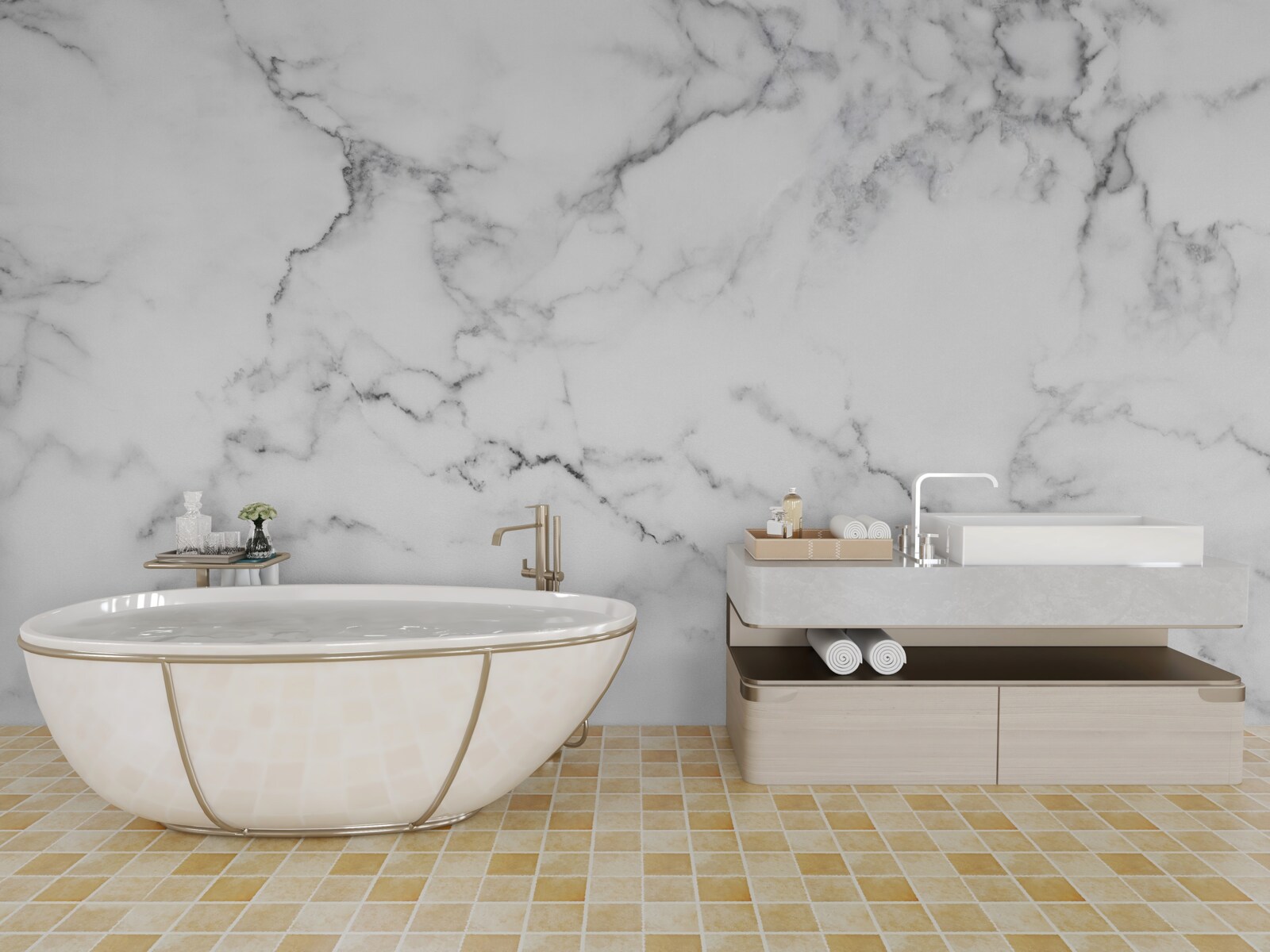 Fototapeten Weißer Marmor mit schwarzen Designs