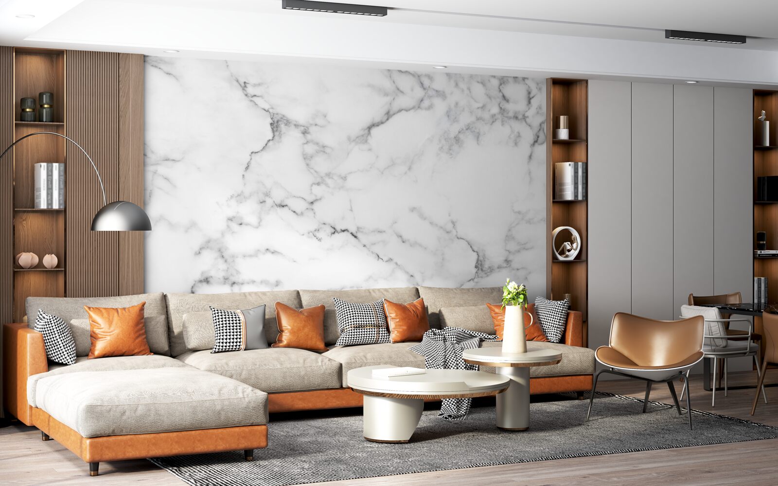 Fototapeten Weißer Marmor mit schwarzen Designs