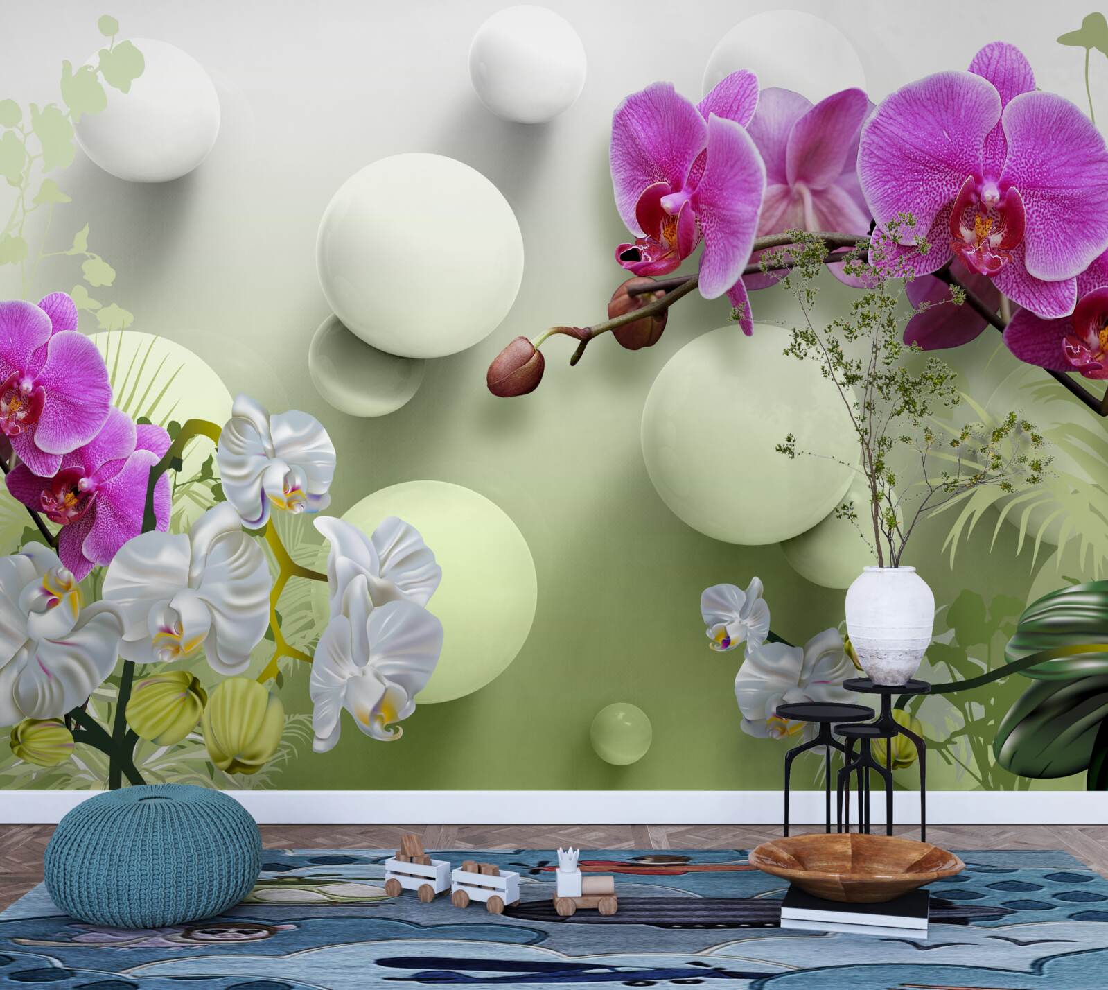 Fototapeten Weißer und kleiner Orchidee