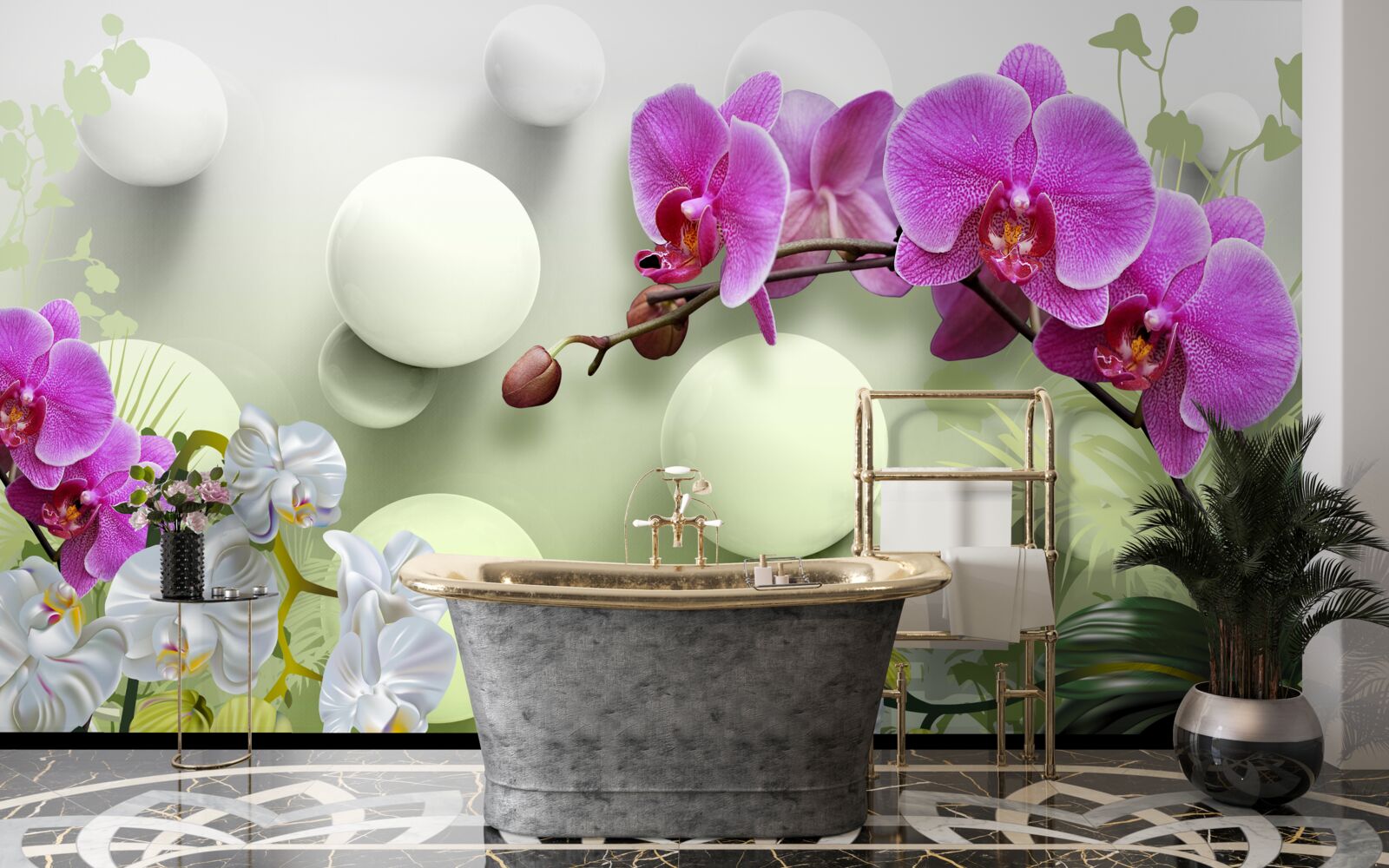 Fototapeten Weißer und kleiner Orchidee