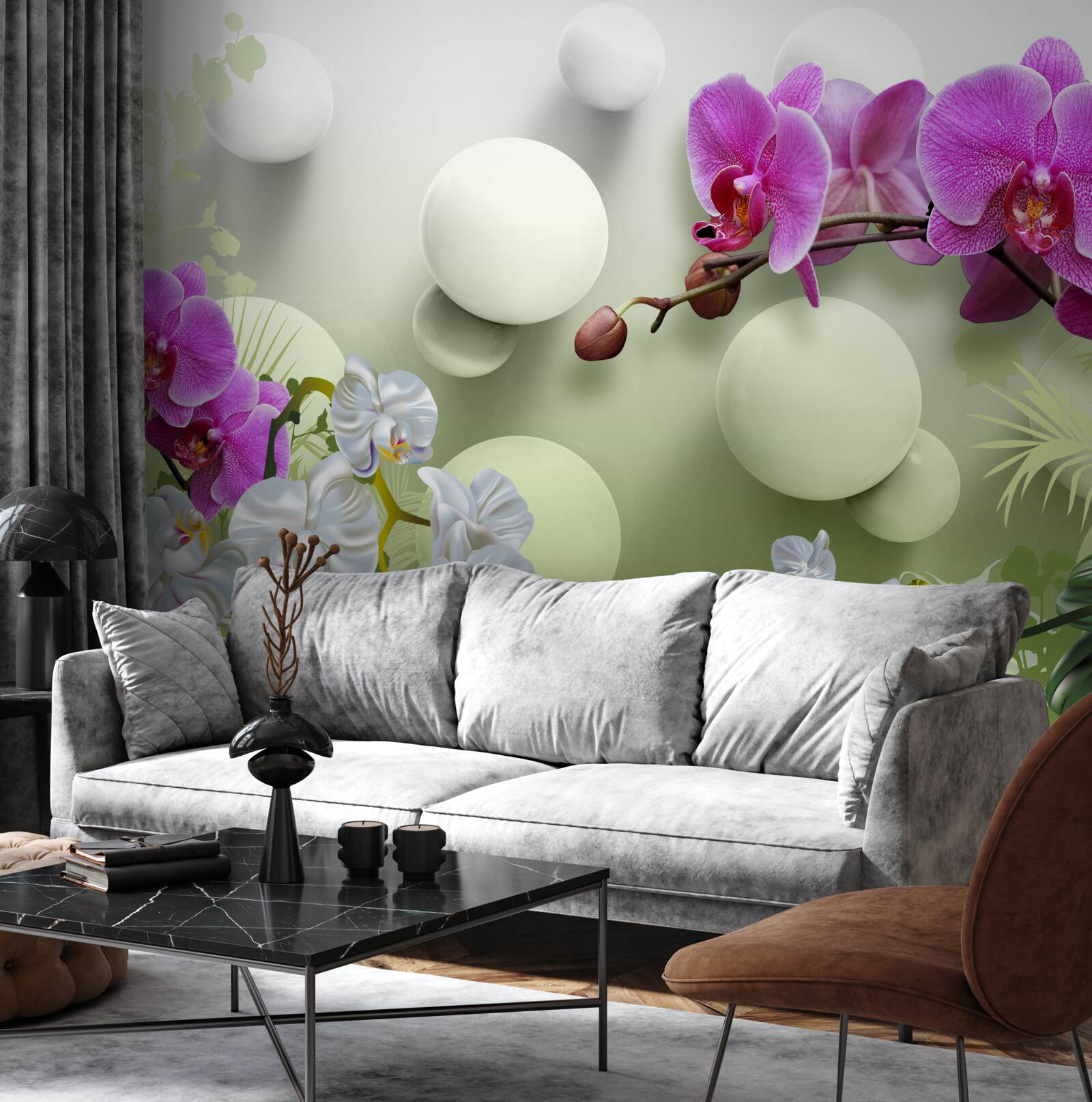 Fototapeten Weißer und kleiner Orchidee