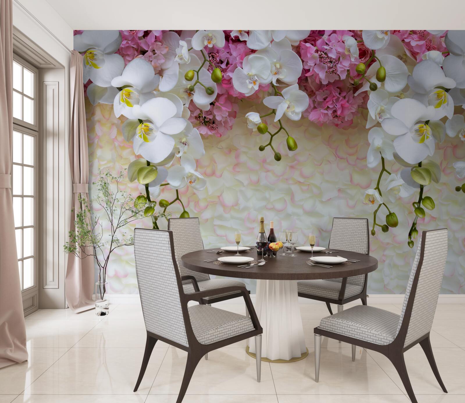 Fototapeten Zweige unterschiedlichen Orchideen sinken unter