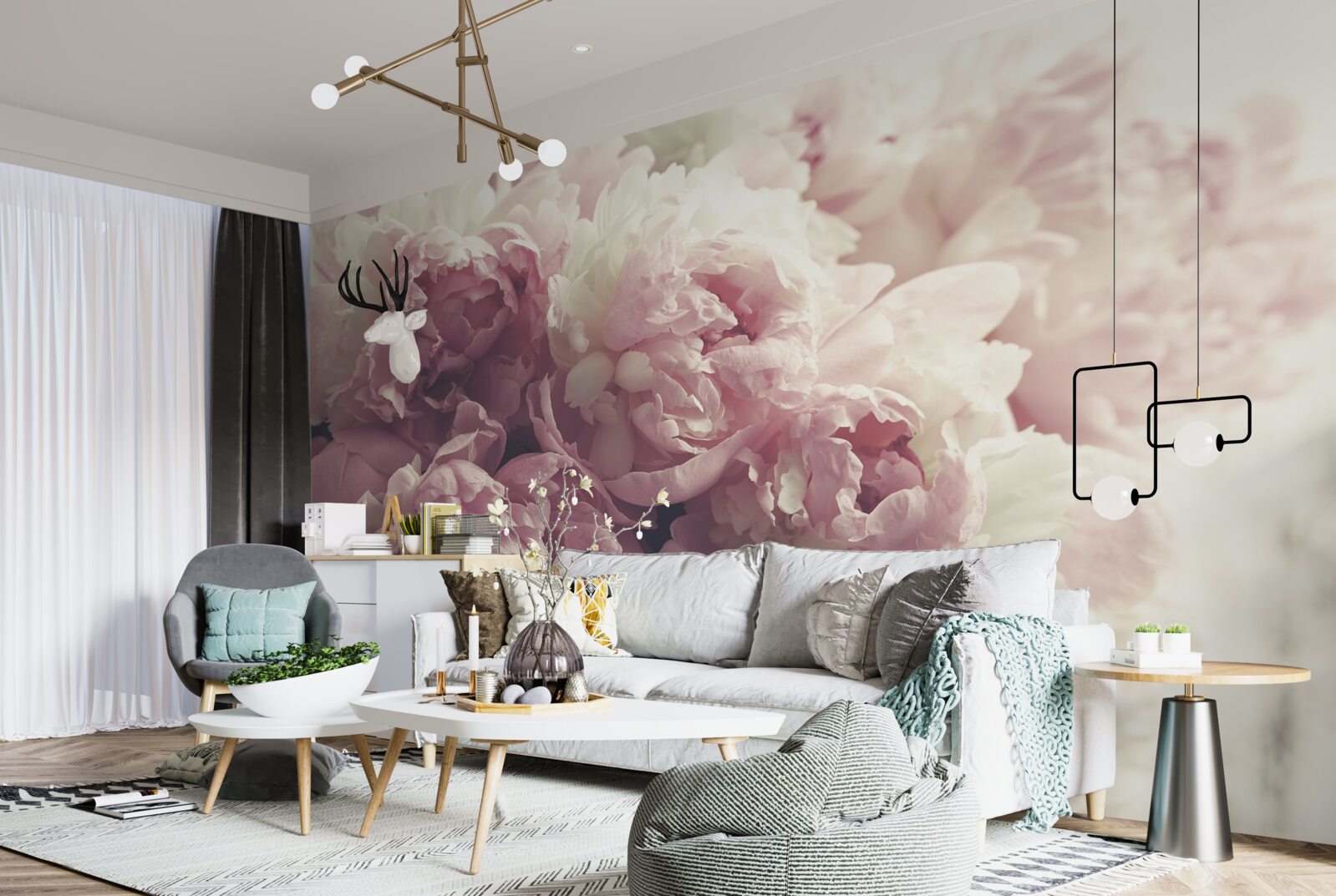Fototapeten Bogen der rosa Pfingstrosen