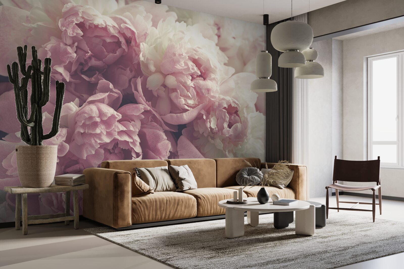 Fototapeten Bogen der rosa Pfingstrosen