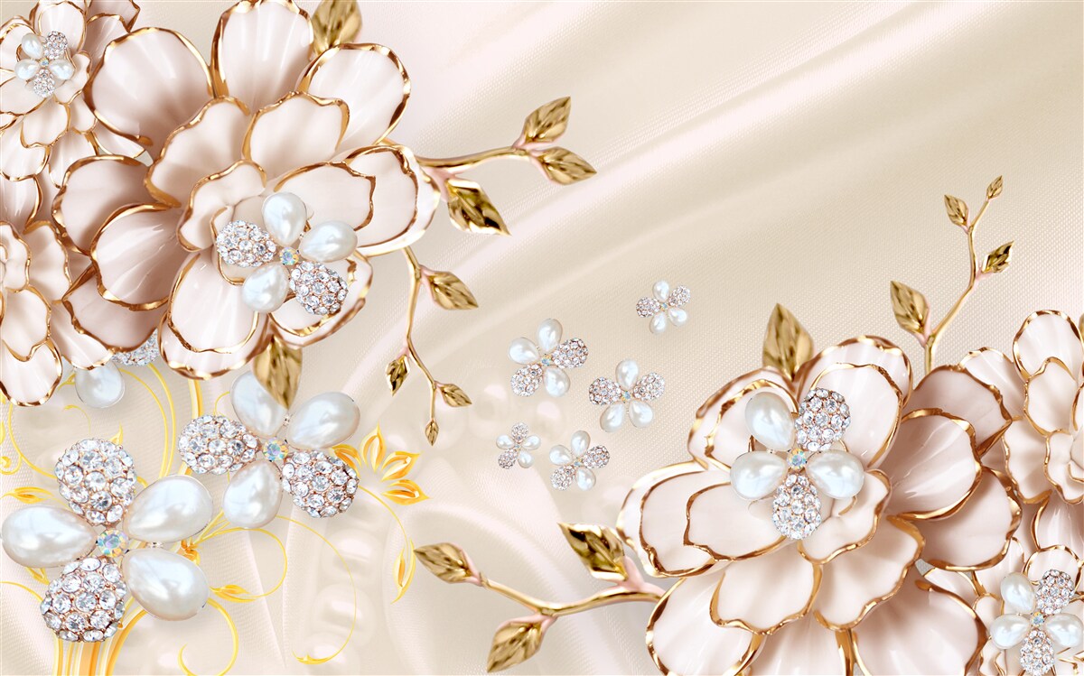 Fototapeten Blumen mit einem goldenen Diamantglitter