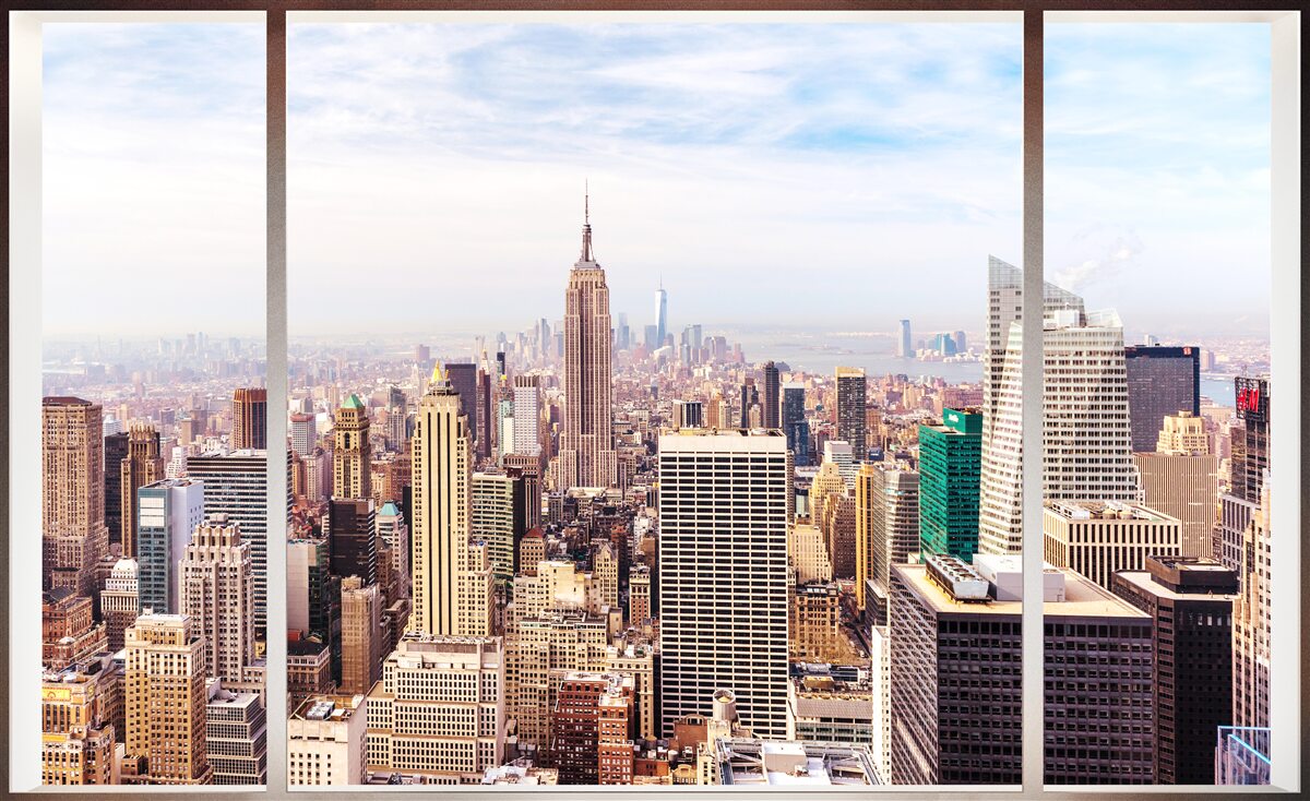 Fototapeten Ein Panoramablick auf die Stadt vom Fenster aus