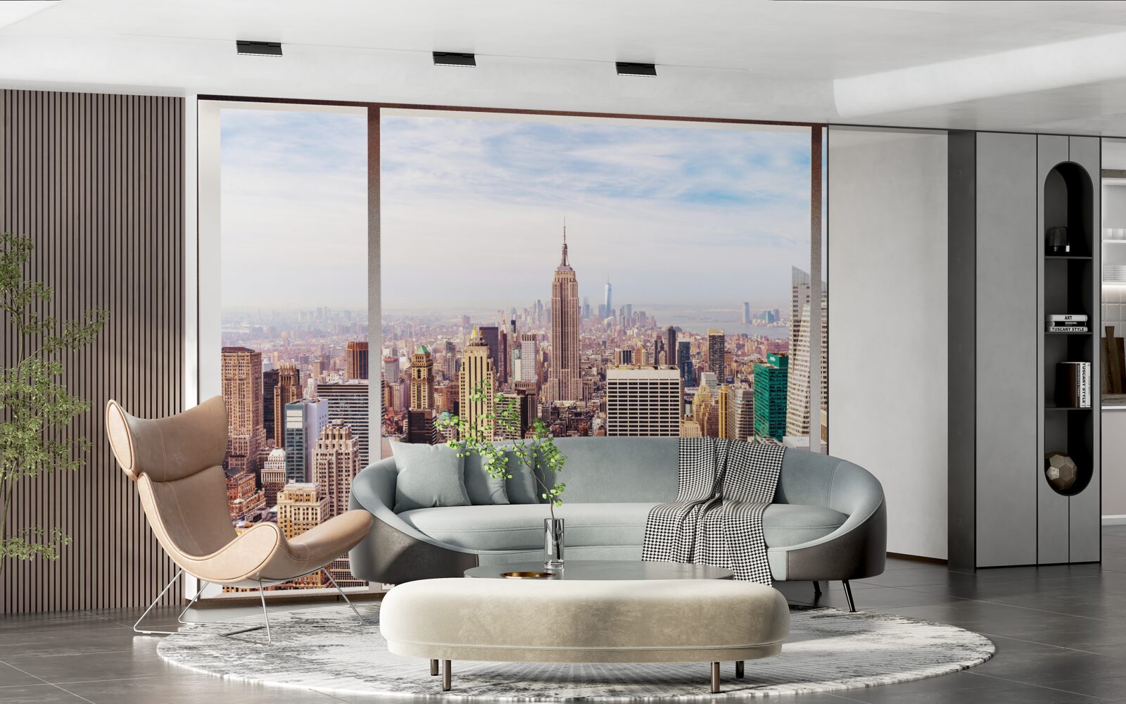Fototapeten Ein Panoramablick auf die Stadt vom Fenster aus