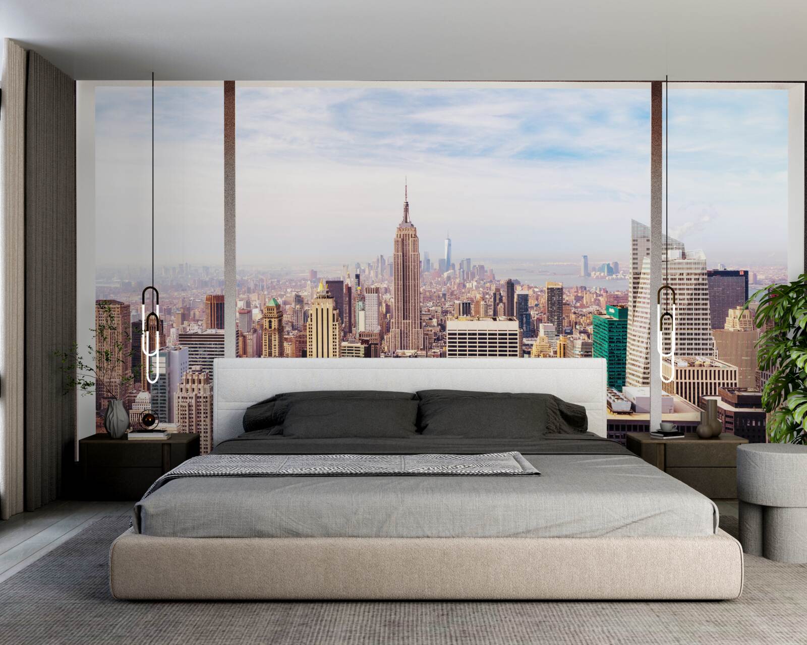 Fototapeten Ein Panoramablick auf die Stadt vom Fenster aus