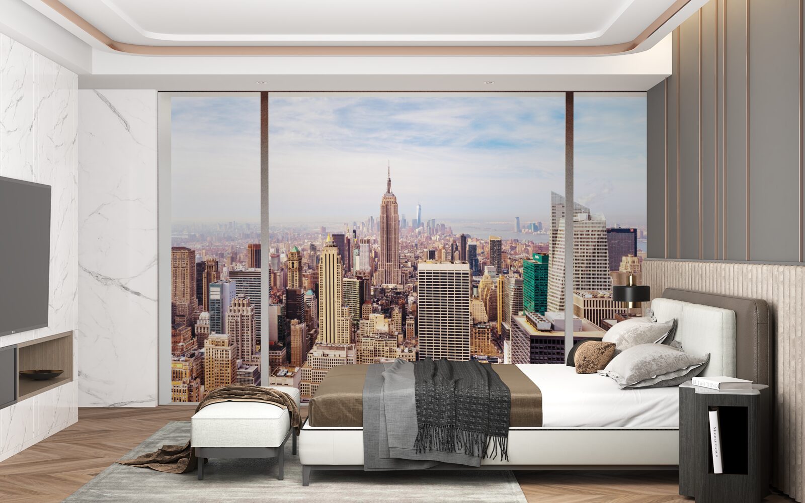 Fototapeten Ein Panoramablick auf die Stadt vom Fenster aus