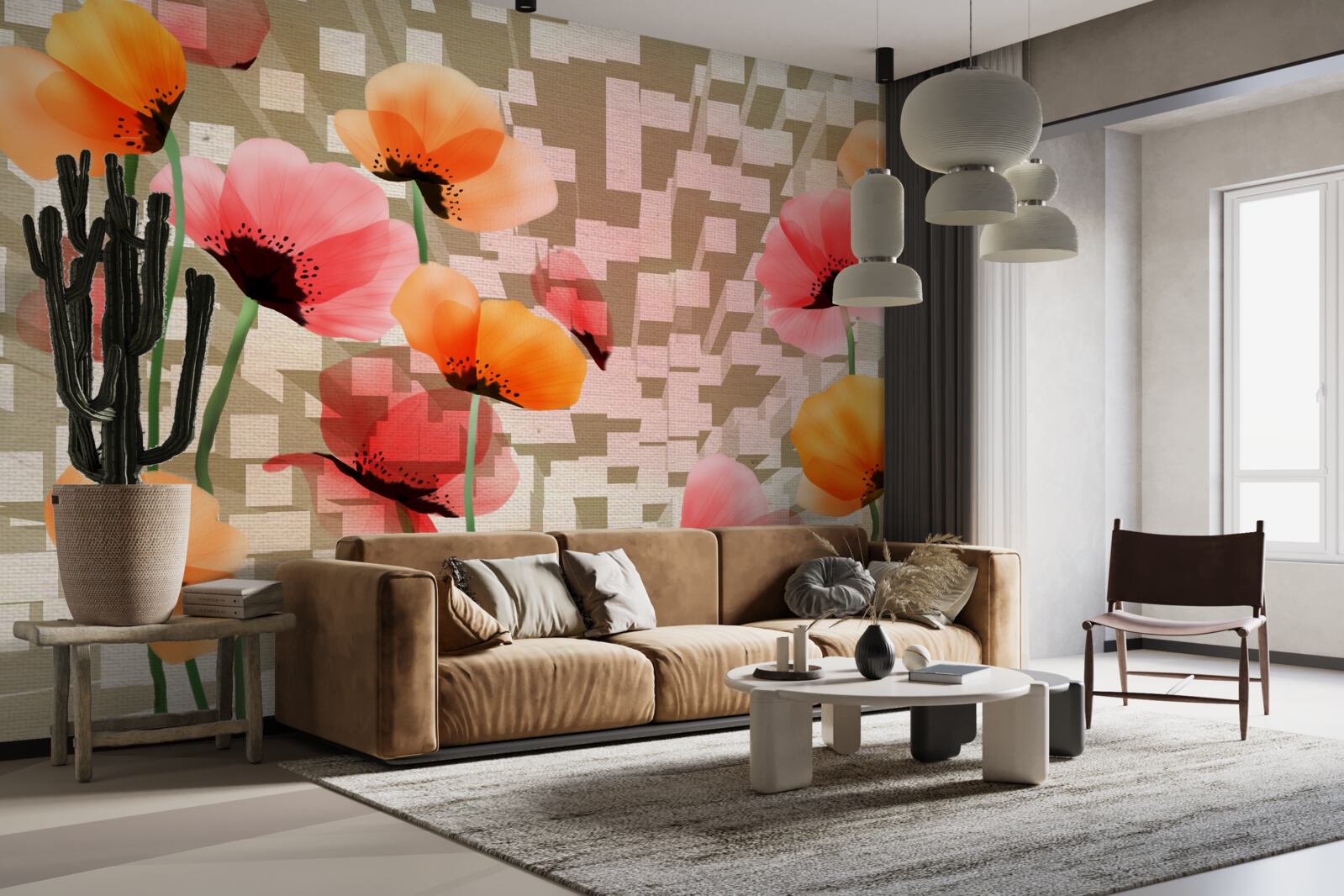 Fototapeten Ein Satz rosa und Pfirsichmohn