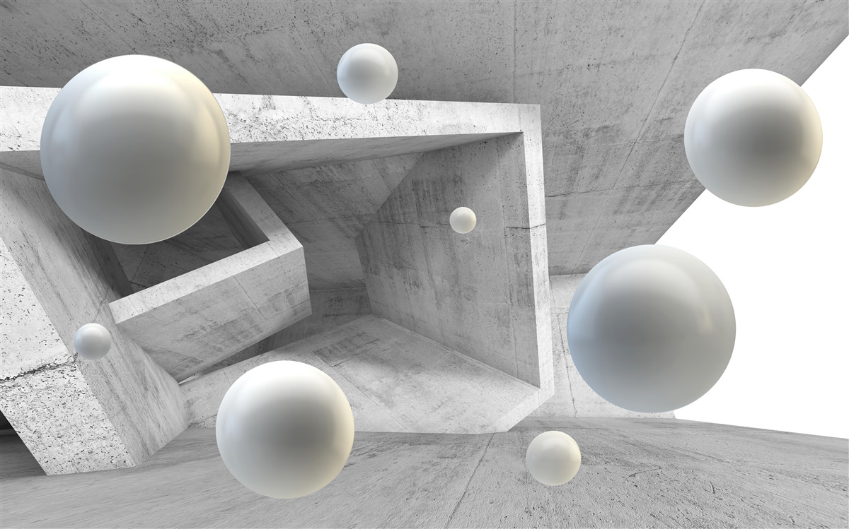 Fototapeten Geometrischer Tunnel und sphärische Objekte
