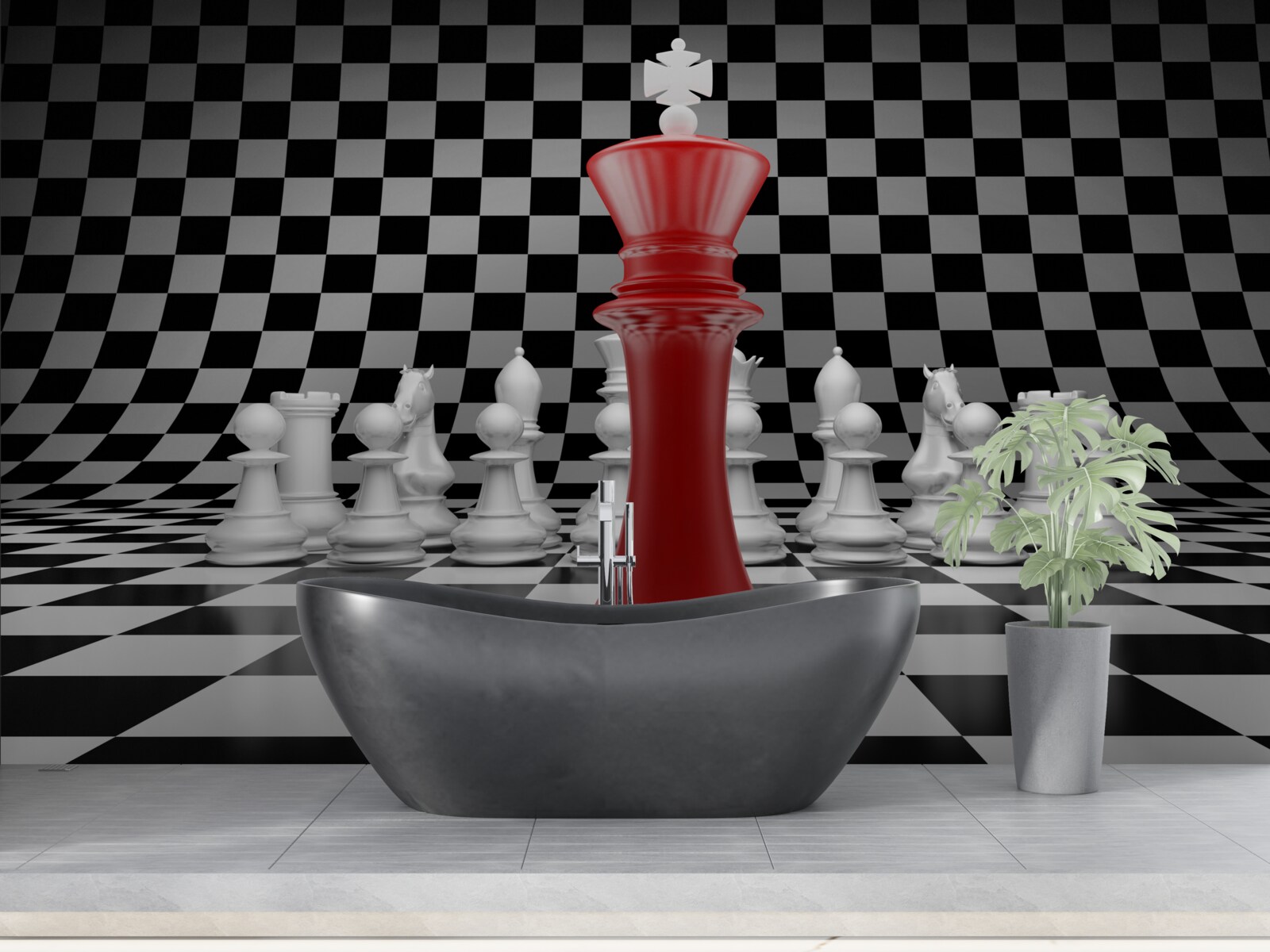 Fototapeten Red Checkerboard Queen