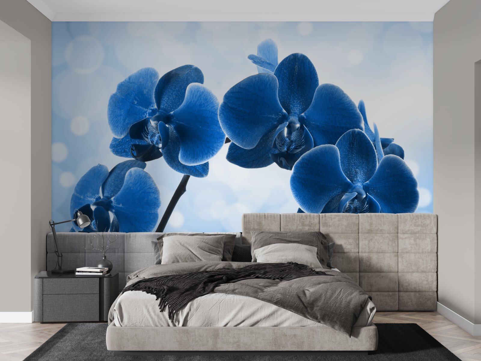 Fototapeten Orchideen sind dunkelblau