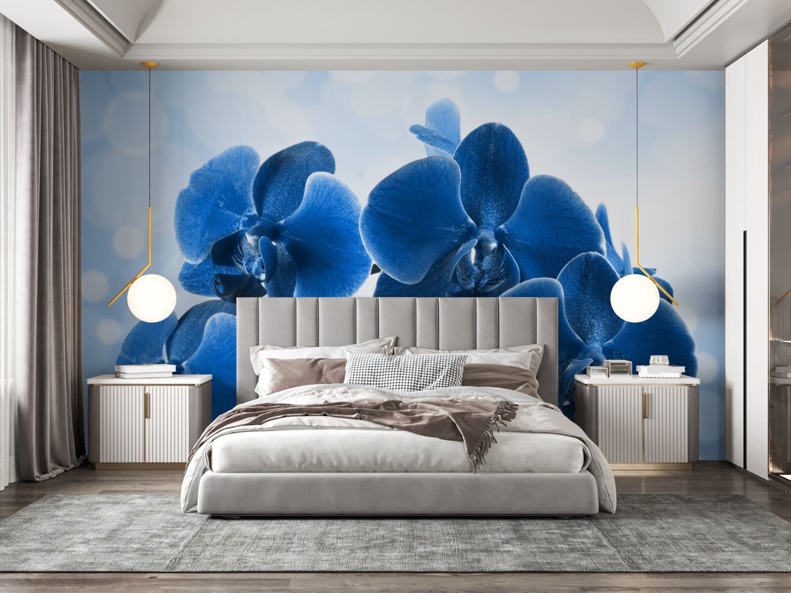 Fototapeten Orchideen sind dunkelblau