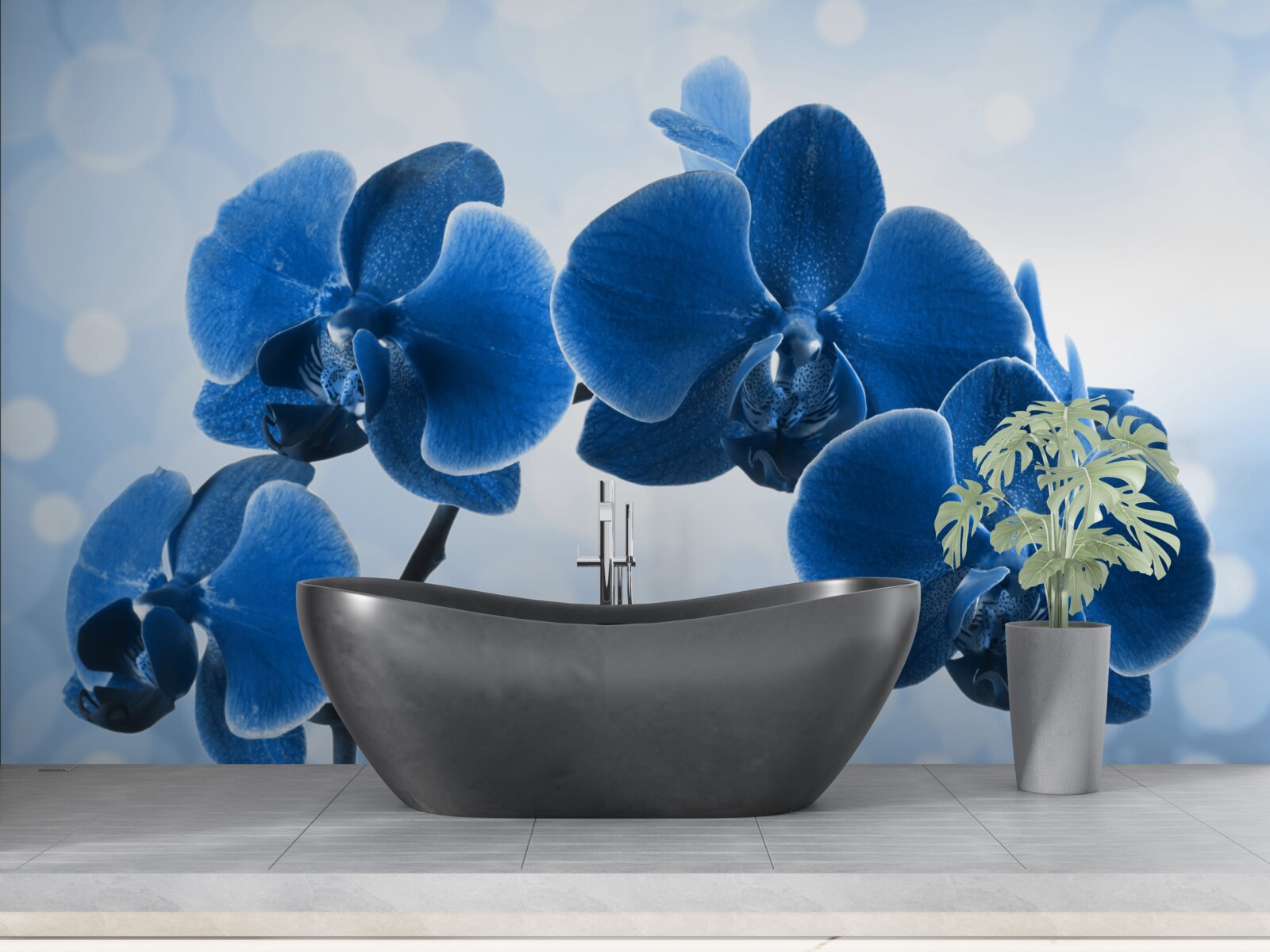 Fototapeten Orchideen sind dunkelblau